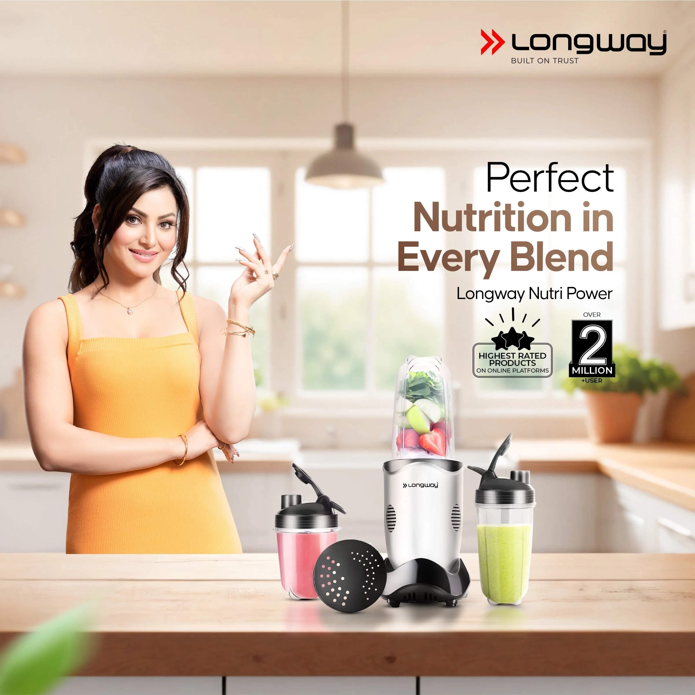 Longway Nutri Power 600 W Bullet Mixer Grinder & Smoothie Maker with Stainless Steel Blades & ABS Plastic Body | 22000 RPM | 3 Years Warranty (3 Jars, Silver) - Image 2