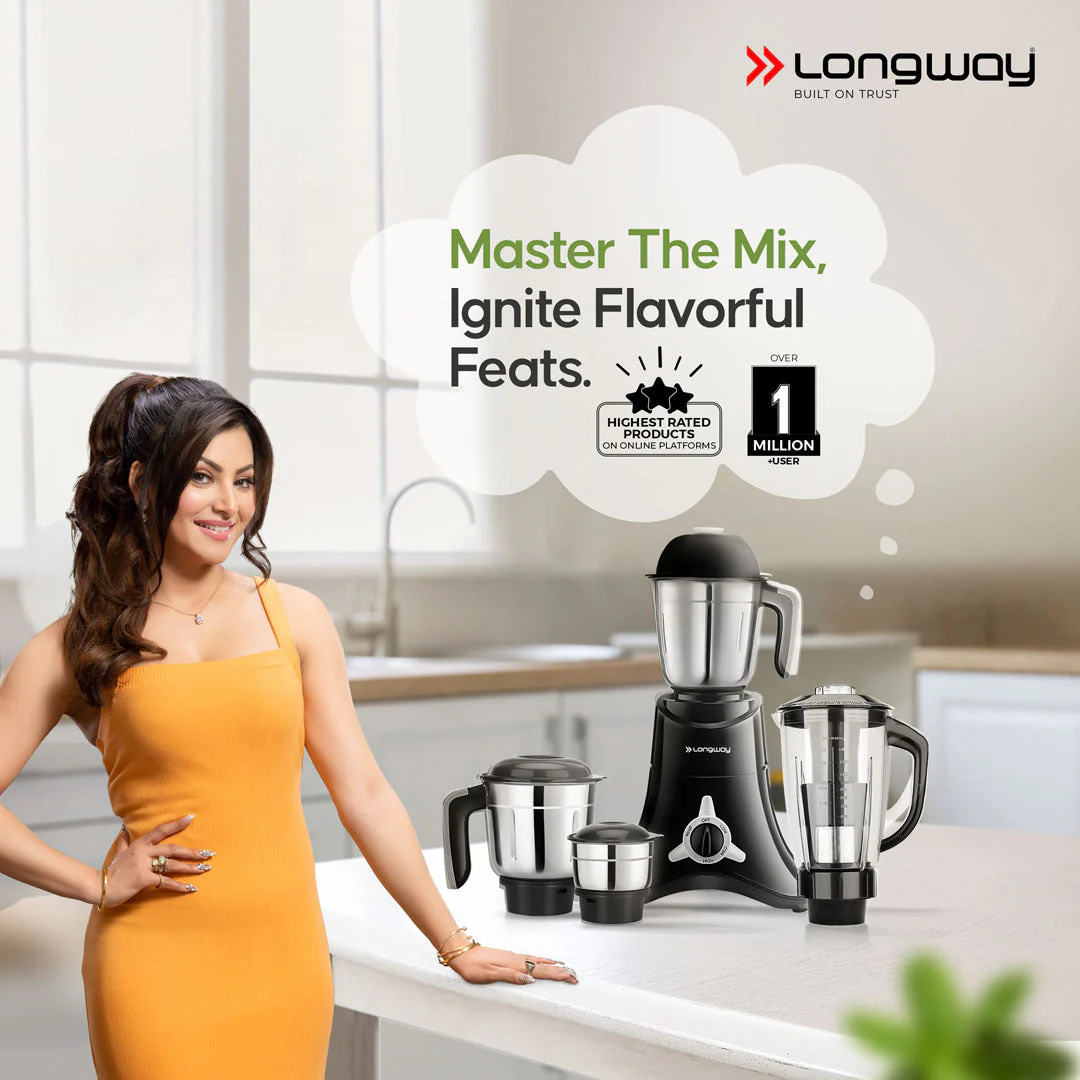 Longway Orion 900 Watt Juicer Mixer Grinder with 4 Jars for Grinding, Mixing, Juicing with Powerful Motor | 2 Years Warranty | (Black, 4 Jars) - Image 2