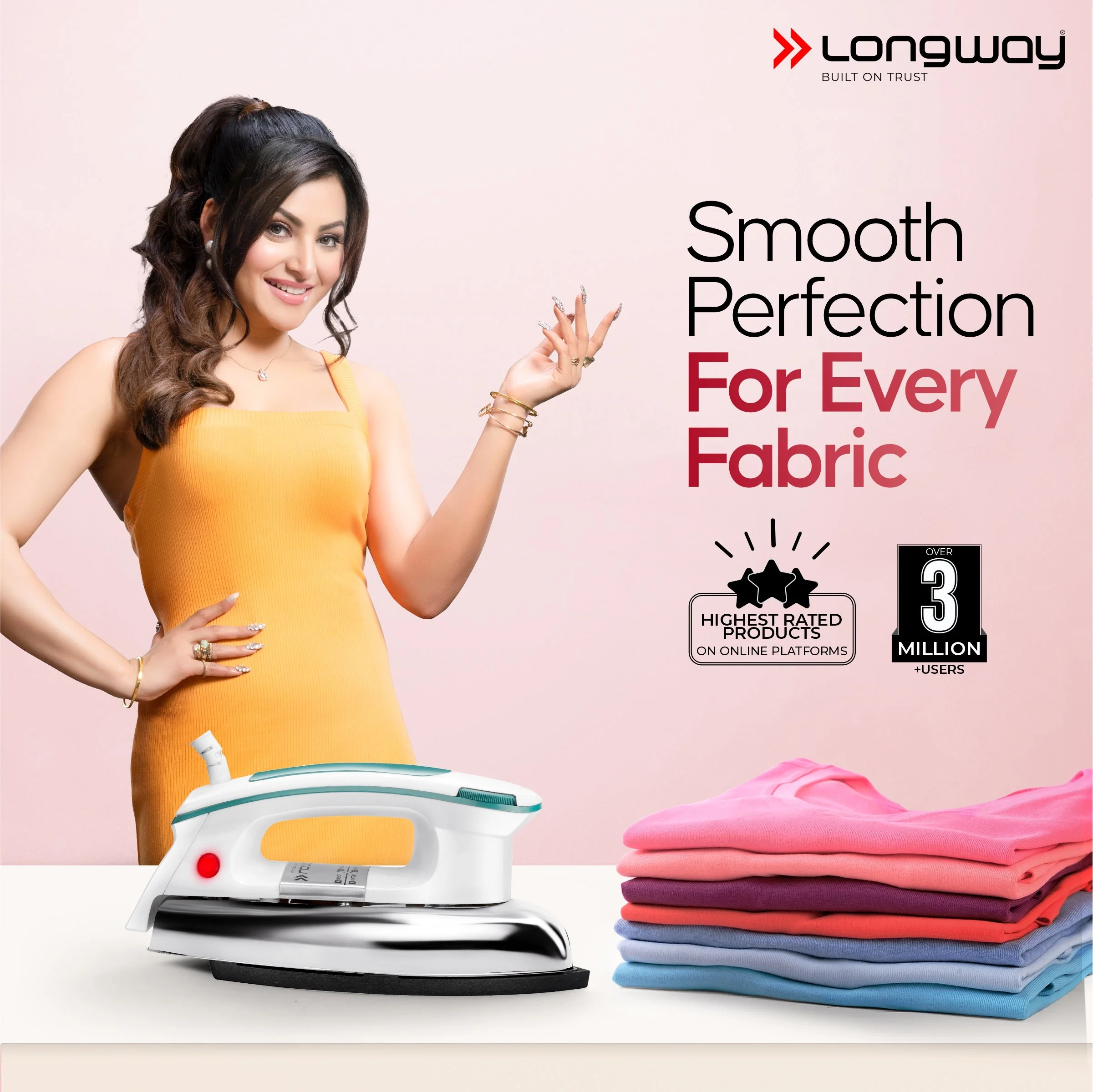 Longway Plancha Heavy Weight Non-Stick Teflon Coated Dry Iron, Electric Iron for Clothes | 2 Year Warranty| (1000 Watt, Blue) - Image 2