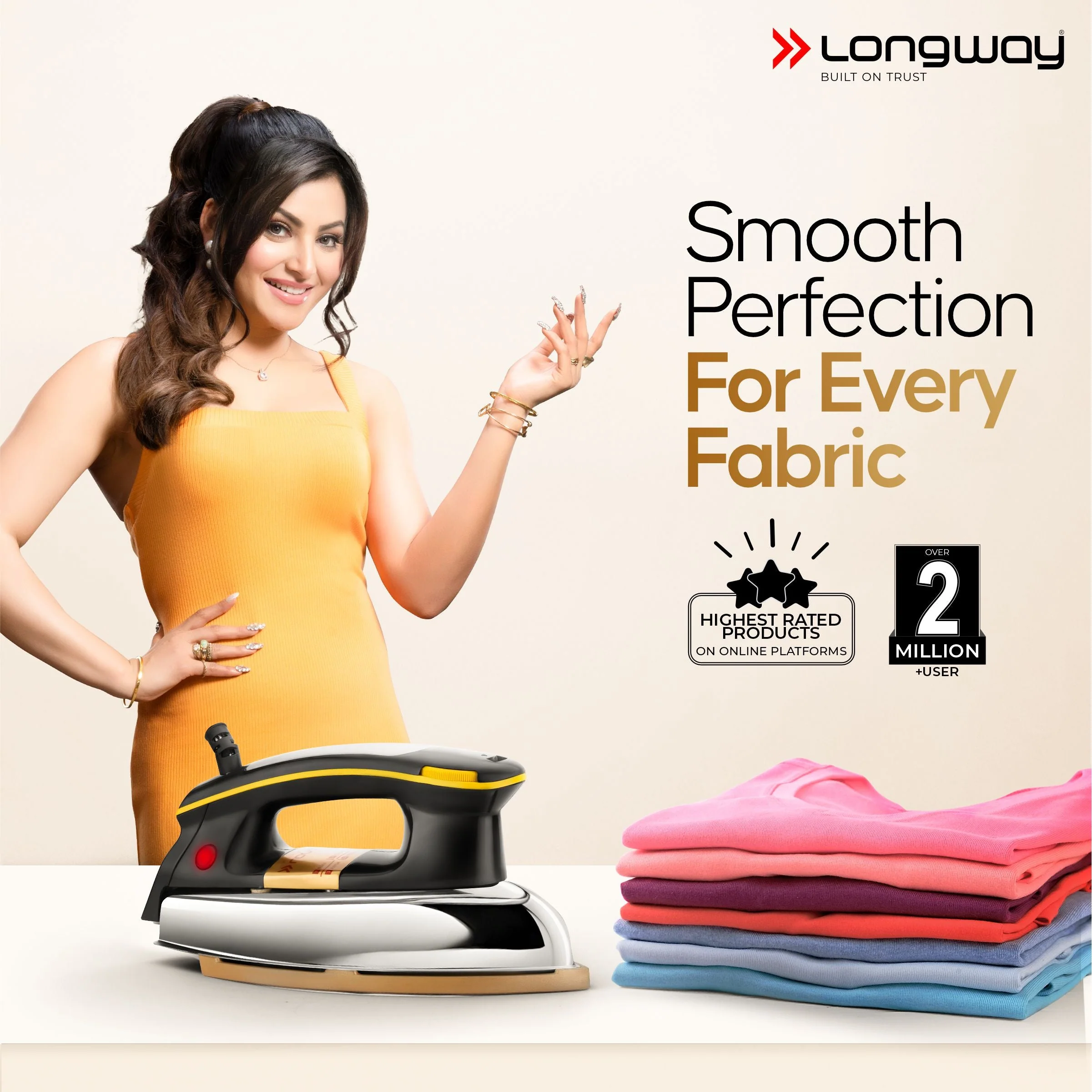 Longway Plancha Heavy Weight Non-Stick Teflon Coated Dry Iron, Electric Iron for Clothes | 2 Years Warranty | (1000 Watt, Black) - Image 2