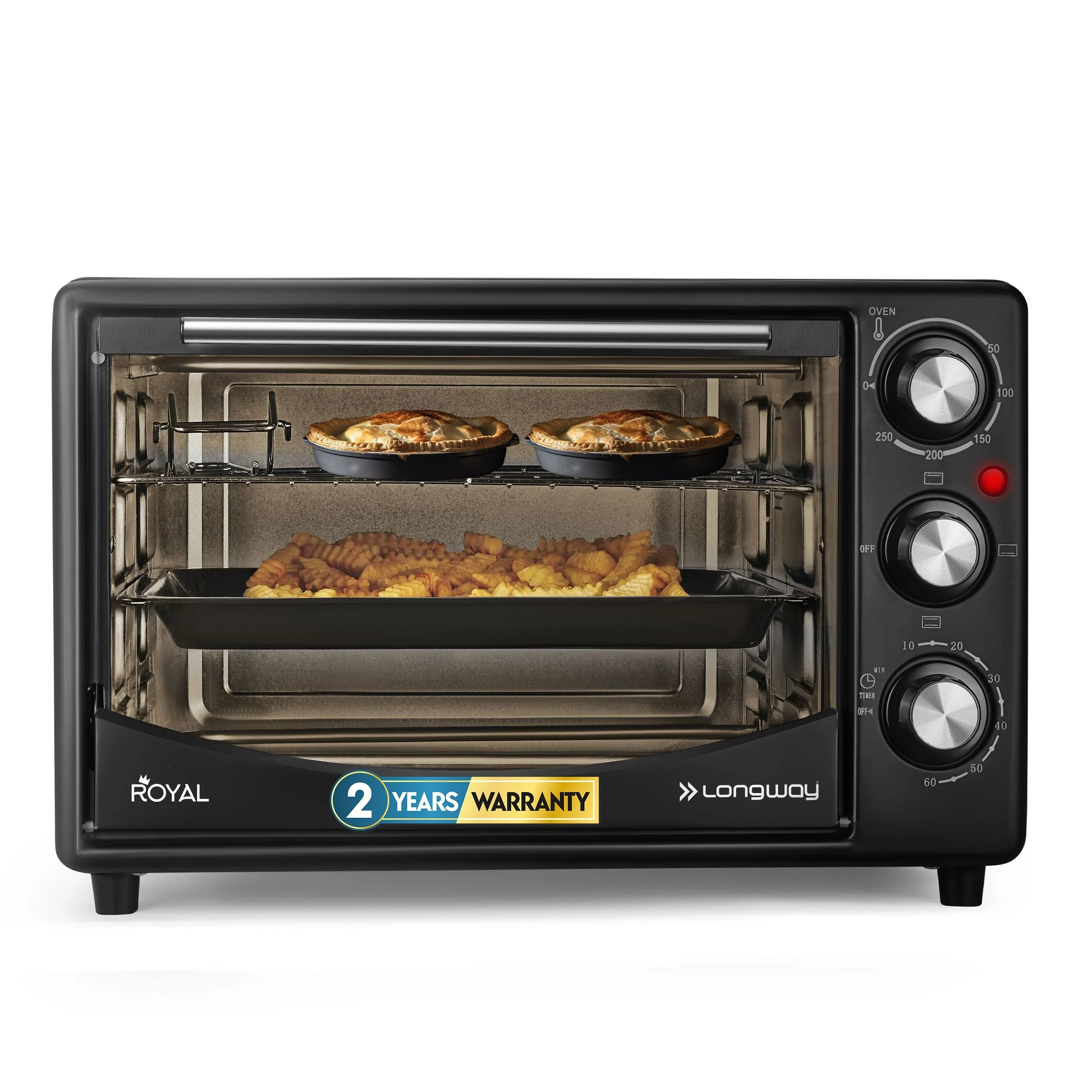 Longway Royal OTG 25 Ltr Oven Toaster Griller with Heating Modes | Temperature Timer Control for Baking Pizza, Cake, Grilling Chicken & Toasting Bread| (1400 W, Black) - Image 2