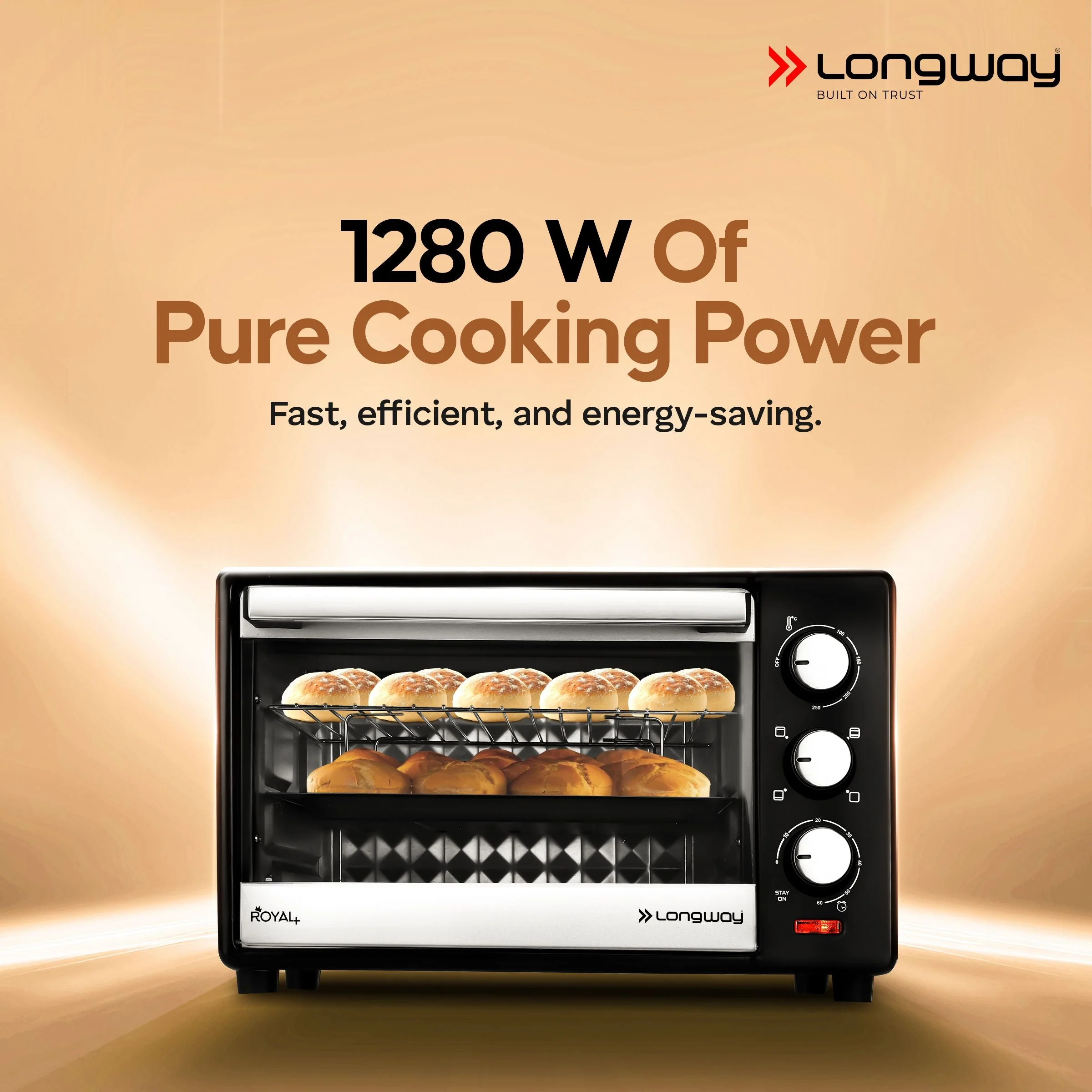 Longway Royal Plus OTG 25 Ltr Oven Toaster Griller with Multiple Heating Modes | Temperature Timer Control for Baking Pizza, Cake, Grilling Chicken & Toasting Bread| 2 Years Warranty (1280W, Silver) - Image 5