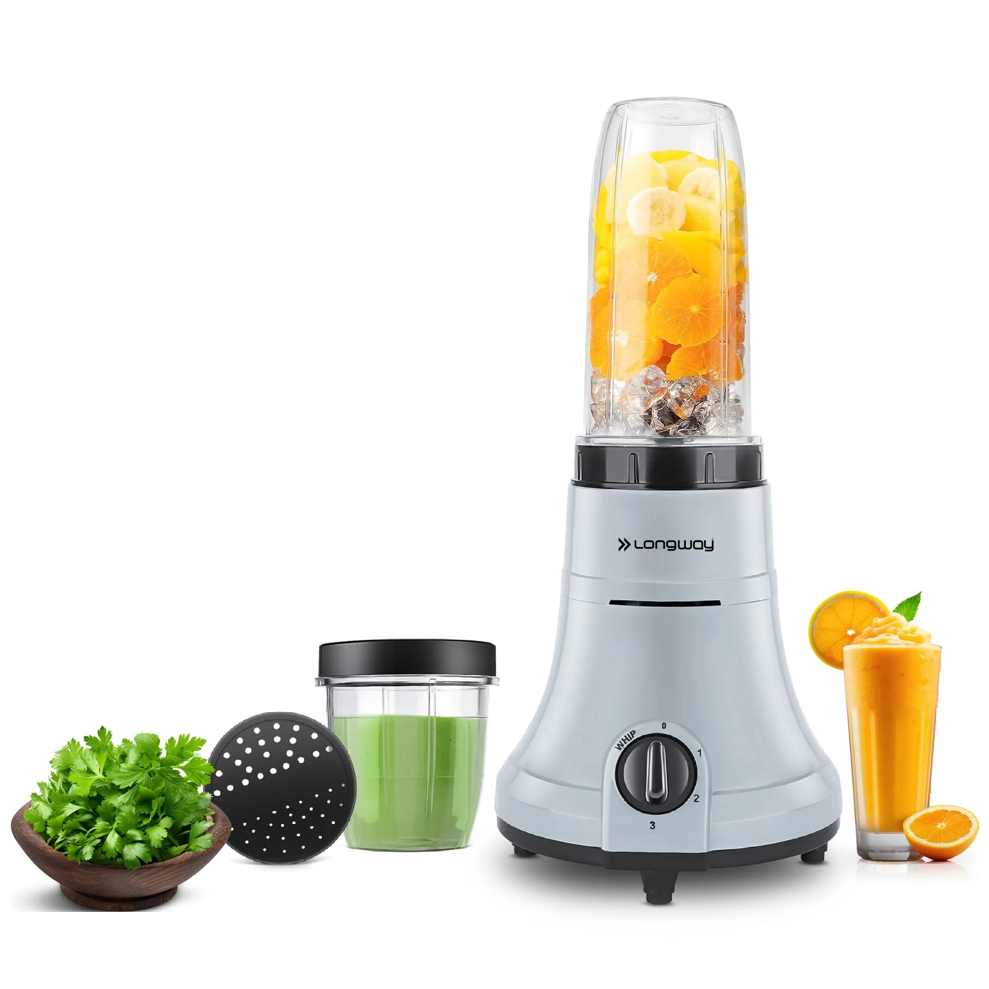 Longway Sage 500 Watt Juicer Mixer Grinder with 2 Jars for Grinding, Mixing, Juicing with Powerful Motor | 2 Years Warranty | (Gray & Black, 2 Jars)