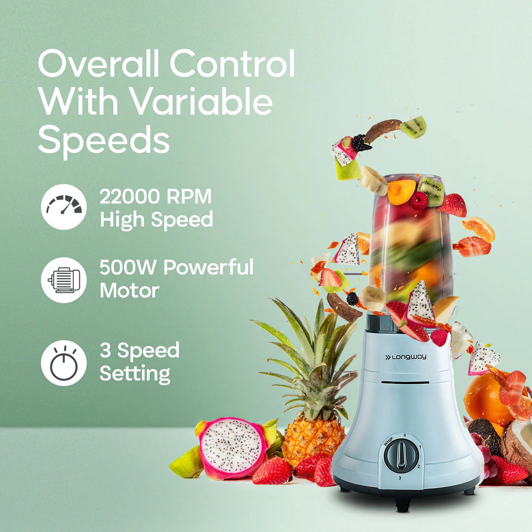 Longway Sage 500 Watt Juicer Mixer Grinder with 2 Jars for Grinding, Mixing, Juicing with Powerful Motor | 2 Years Warranty | (Gray & Black, 2 Jars) - Image 4