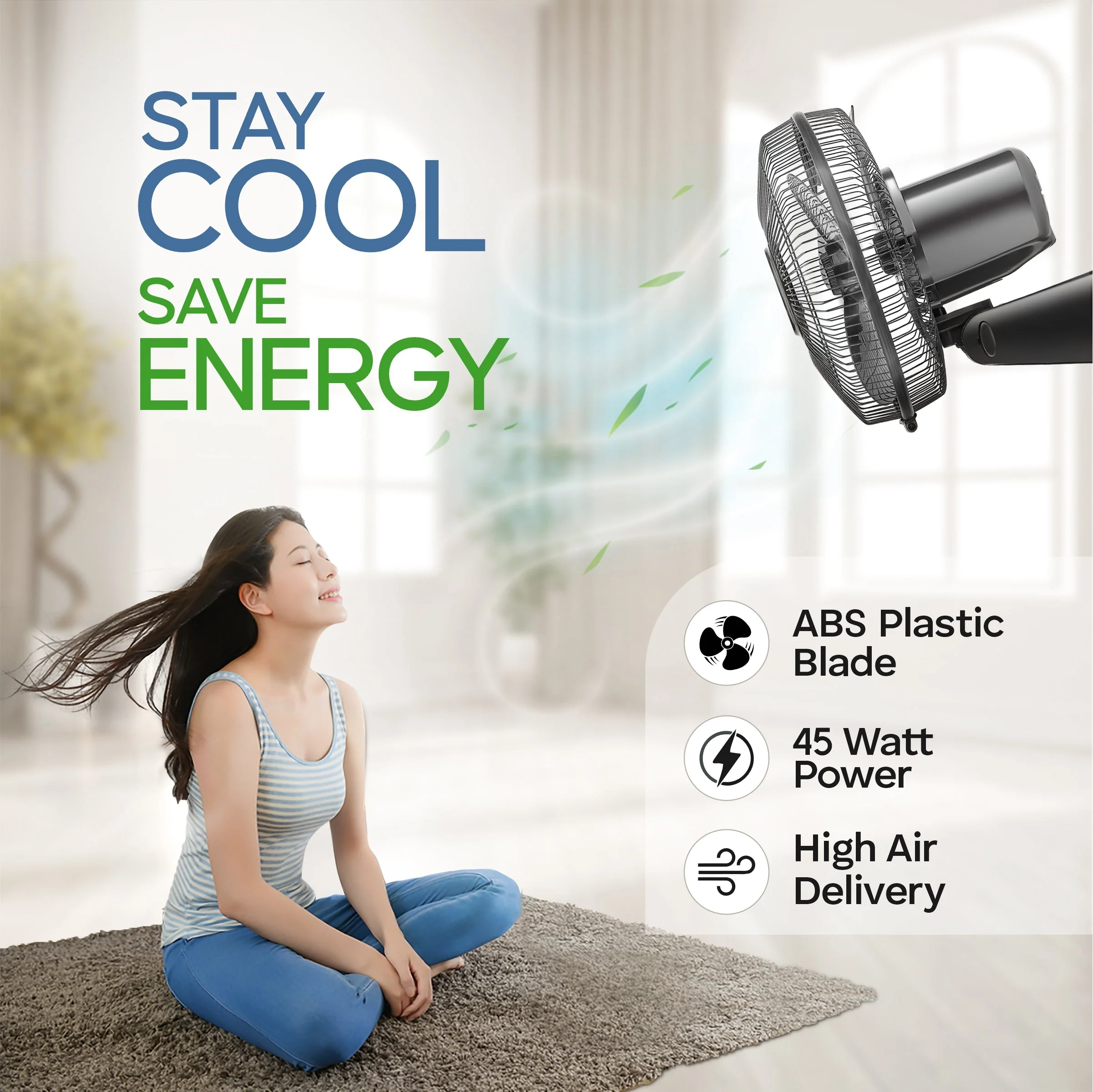 Longway Speedy 12 1 Star 300 mm Energy Saving 3 Blade Wall Fan (Black, Pack of 1) - Image 5