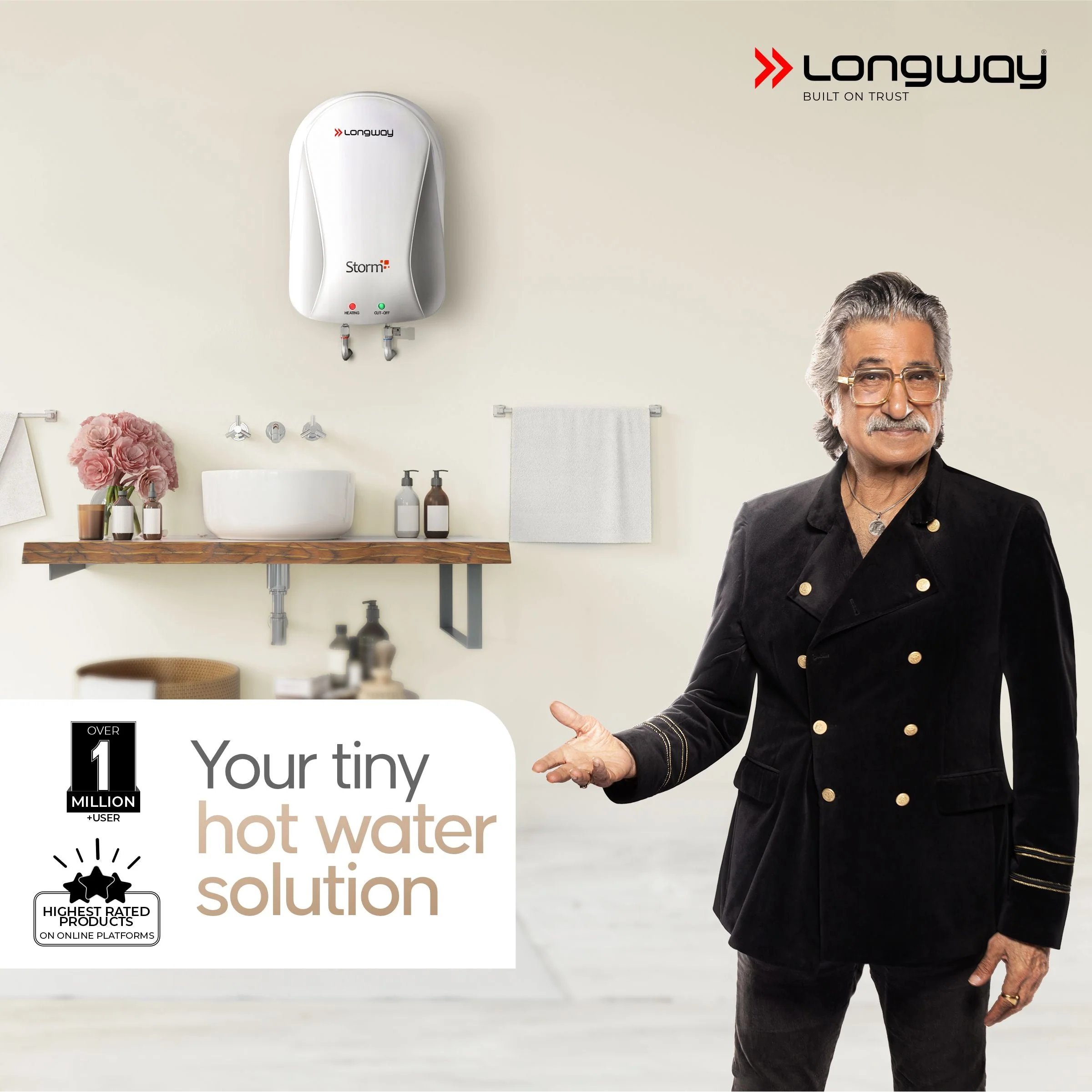 Longway Storm 3 ltr Automatic Instant Water Heater with Multiple Safety System & Rust-Proof ABS Body (Off-White, 3 Ltr) - Image 2