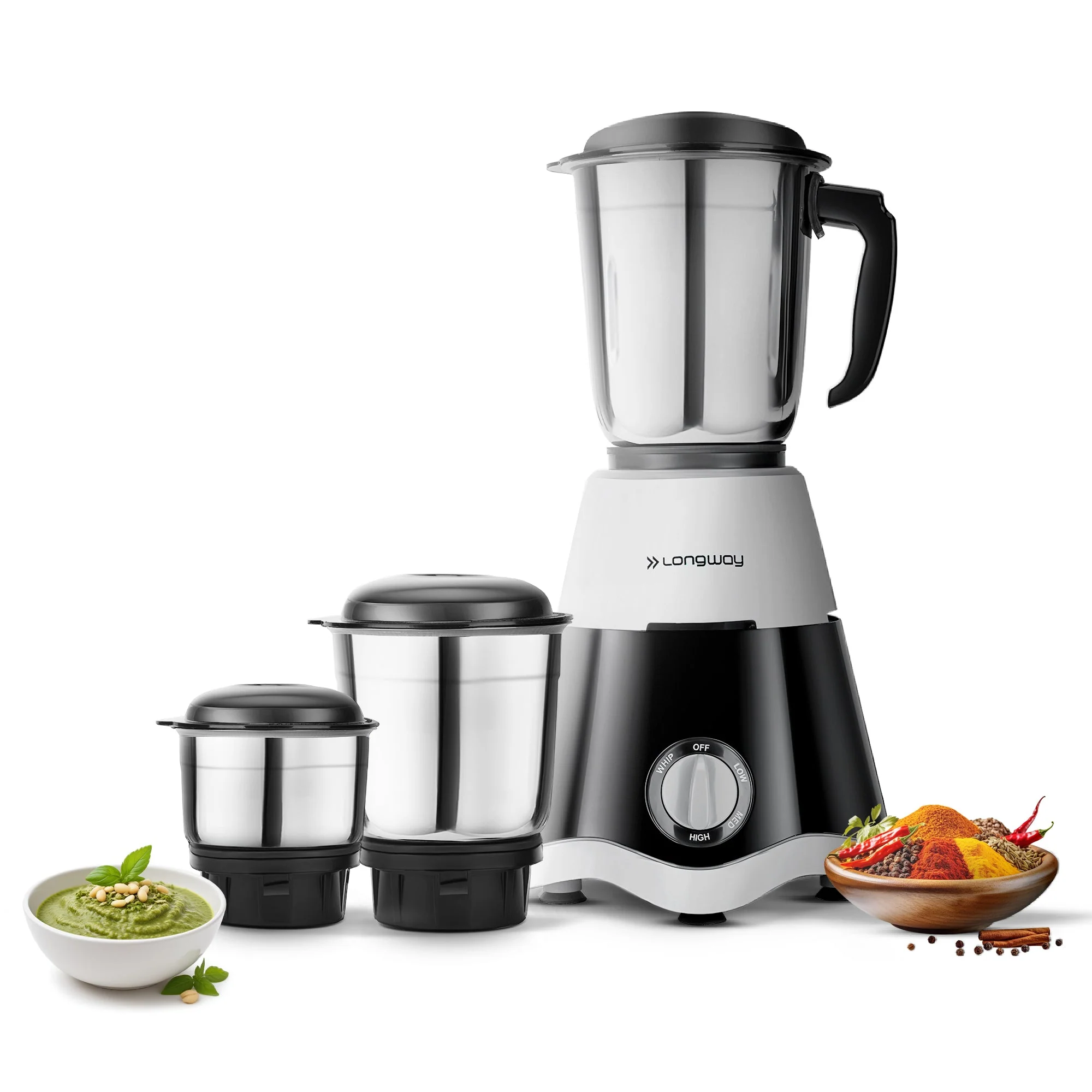 Longway Super Dlx Mixer Grinder | Up to 700 Watt Powerful Motor | 3 Jars for Grinding, Mixing, Juicing | 2 Years Warranty (Black & Gray, 3 Jars)
