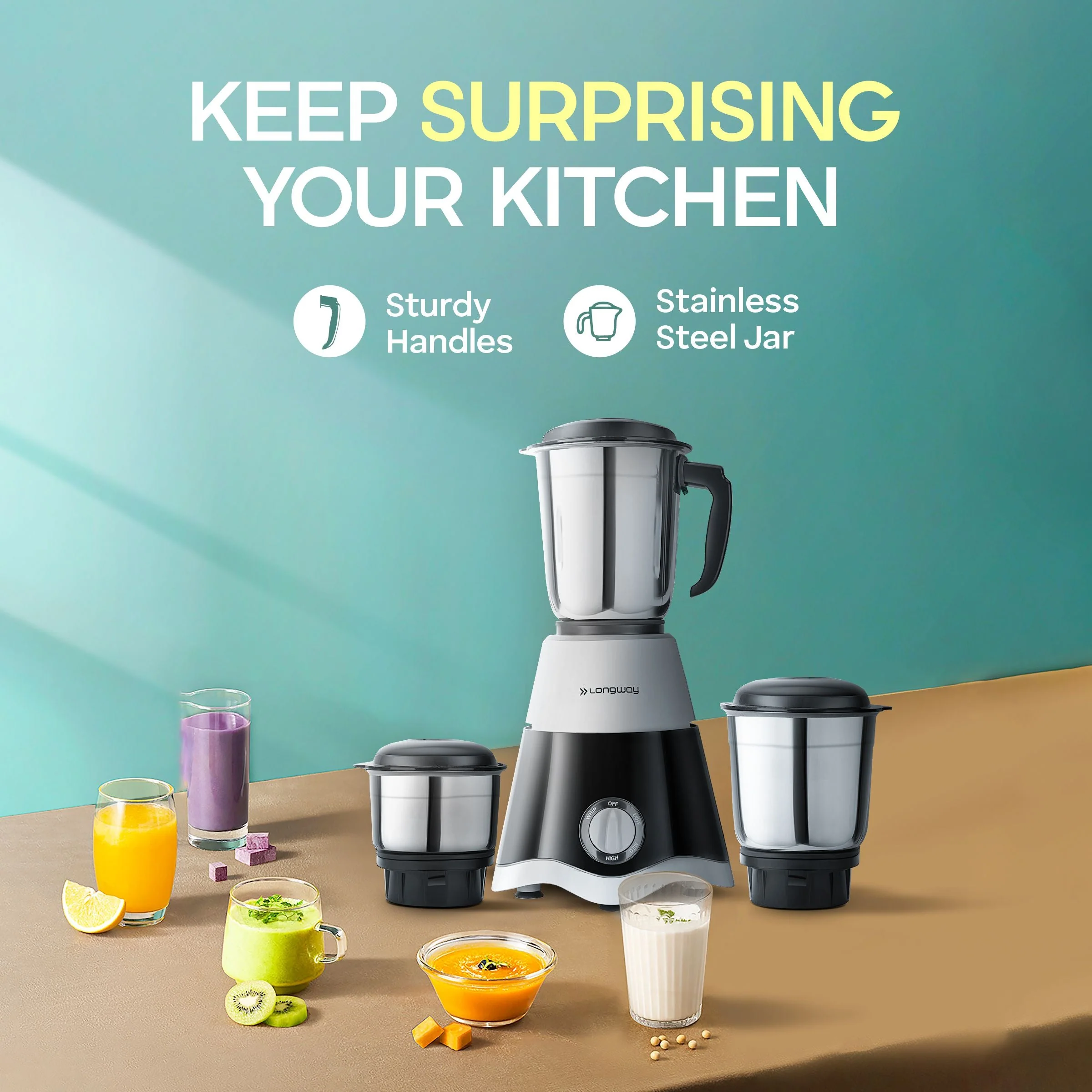 Longway Super Dlx Mixer Grinder | Up to 700 Watt Powerful Motor | 3 Jars for Grinding, Mixing, Juicing | 2 Years Warranty (Black & Gray, 3 Jars) - Image 6