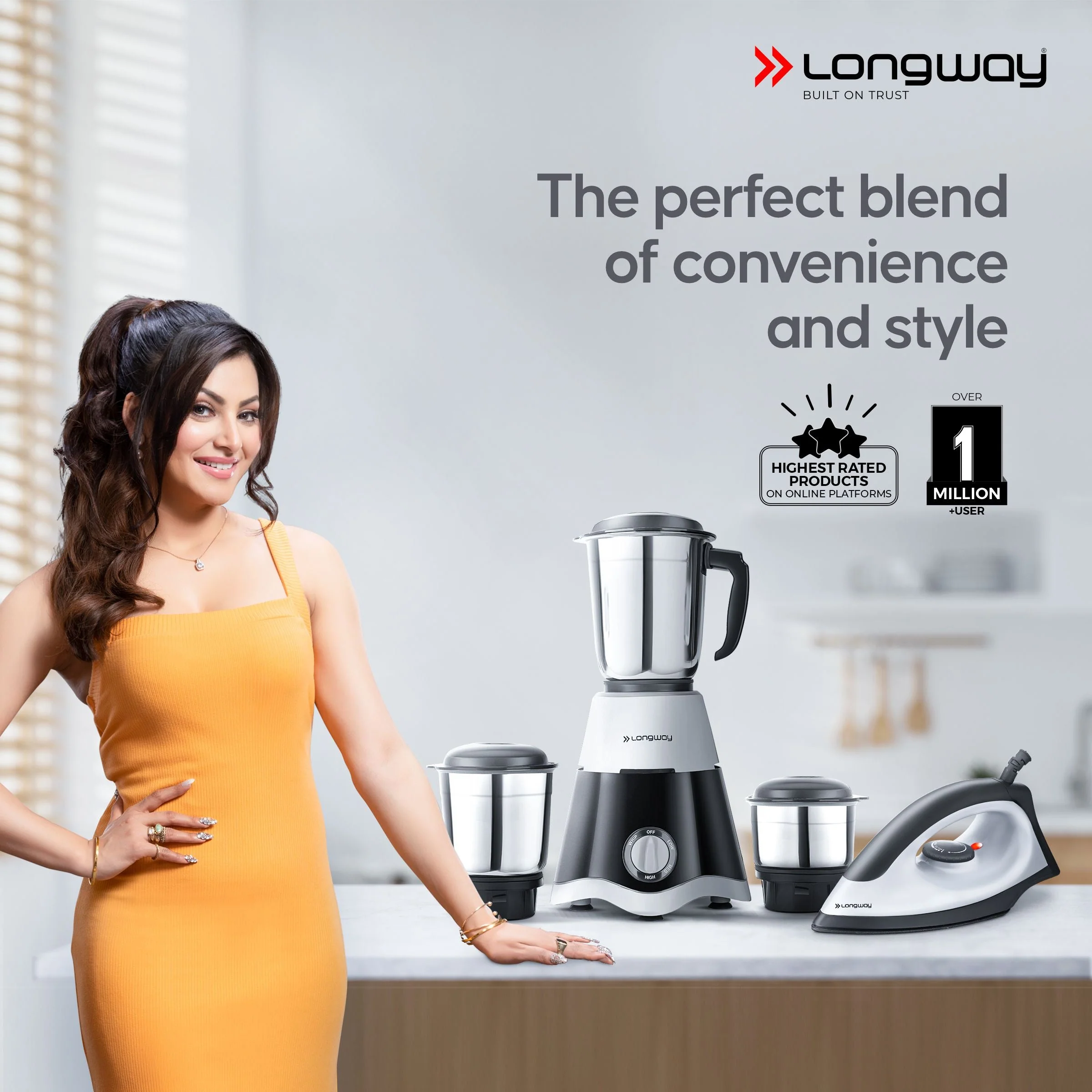 Longway Super Dlx Mixer Grinder with Kwid 1100W Dry Iron | Up to 700 Watt Powerful Motor | 3 Jars for Grinding, Mixing, Juicing | 2 Years Warranty (Black & Gray, Combo Offer) - Image 2