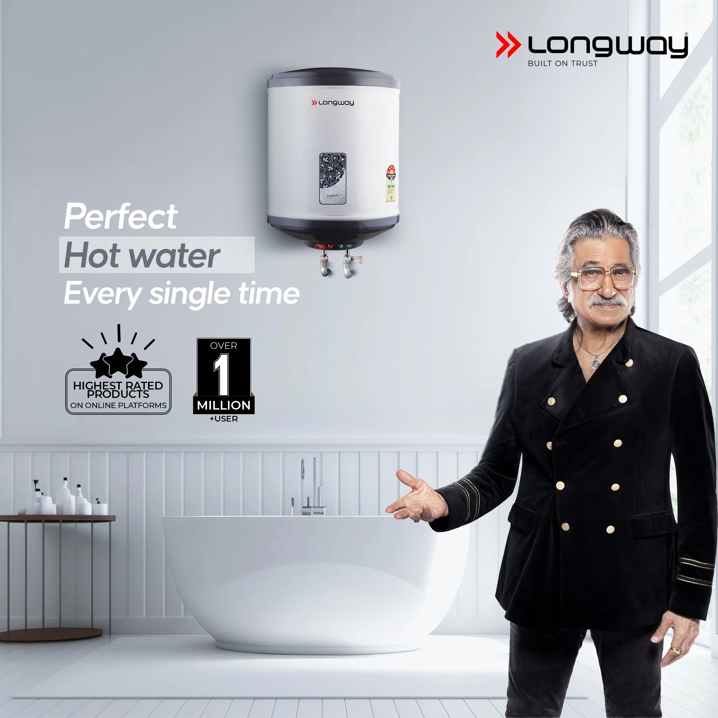 Longway Superb 10 Ltr 5 Star Rated Automatic Instant Water Heater for Home, Water Geyser, Water Heater, Electric Geyser with Multiple Safety System & Anti-Rust Coating | 1-Year Warranty | (Gray, 10 Ltr) - Image 2