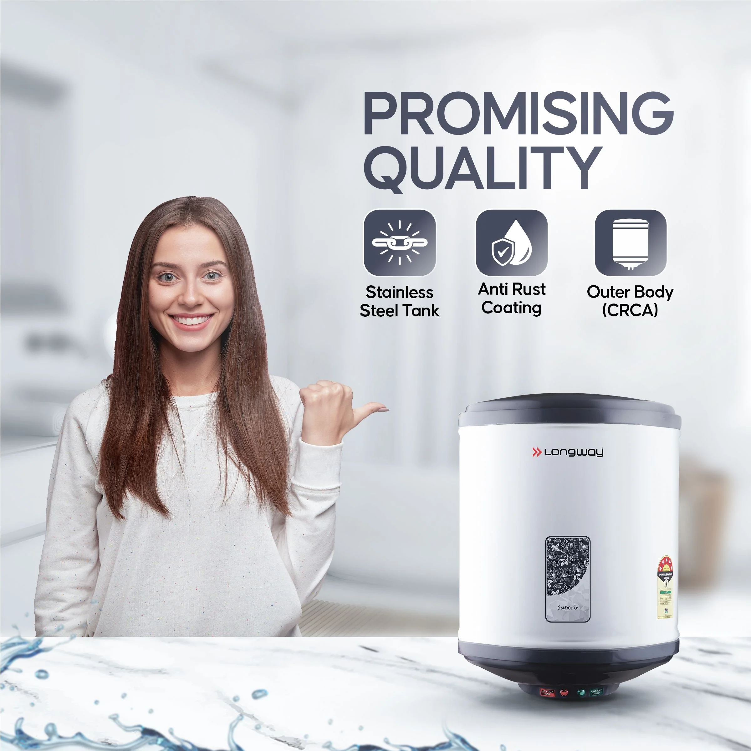 Longway Superb 10 Ltr 5 Star Rated Automatic Instant Water Heater for Home, Water Geyser, Water Heater, Electric Geyser with Multiple Safety System & Anti-Rust Coating | 1-Year Warranty | (Gray, 10 Ltr) - Image 5