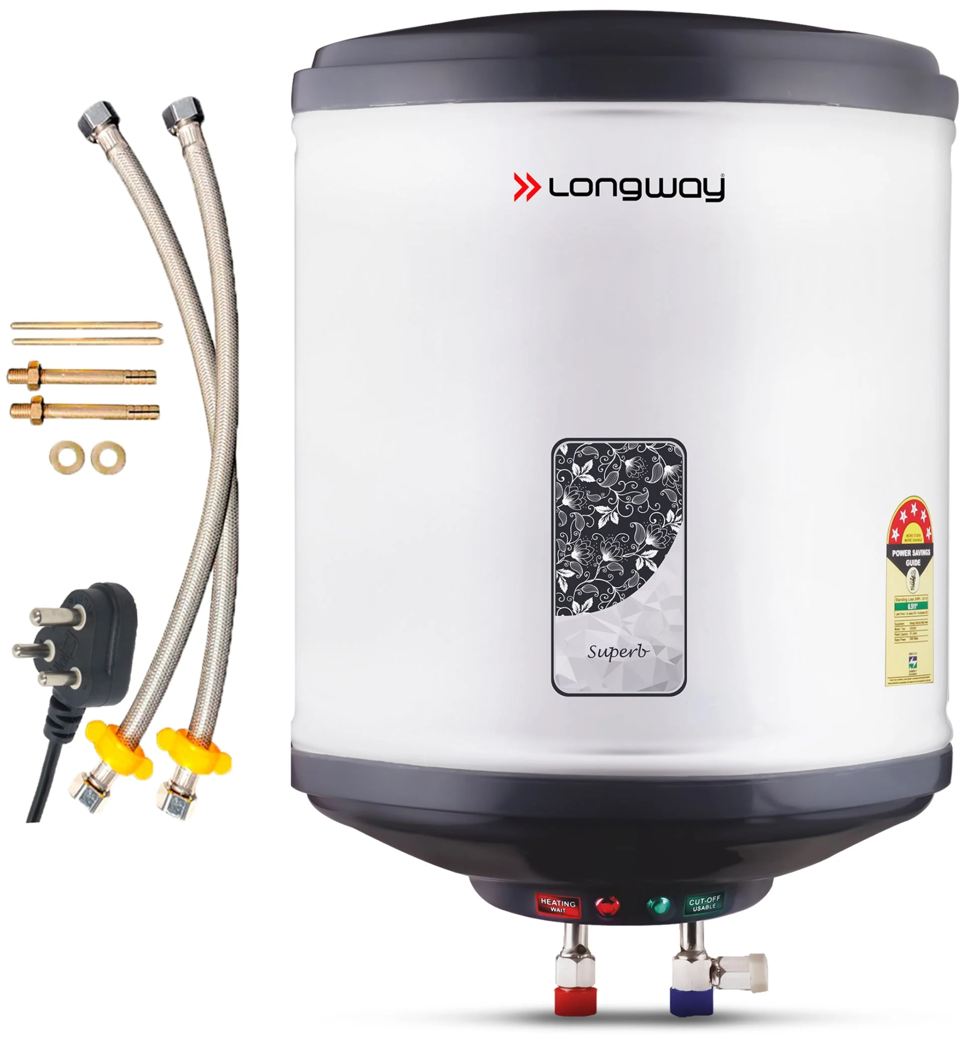 Longway Superb 15 Ltr 5 Star Rated Automatic Storage Water Heater for Home, Water Geyser, Water Heater, Electric Geyser with Multiple Safety System & Anti-Rust Coating | 5-Years Warranty on Tank | (Gray, 15 Ltr)