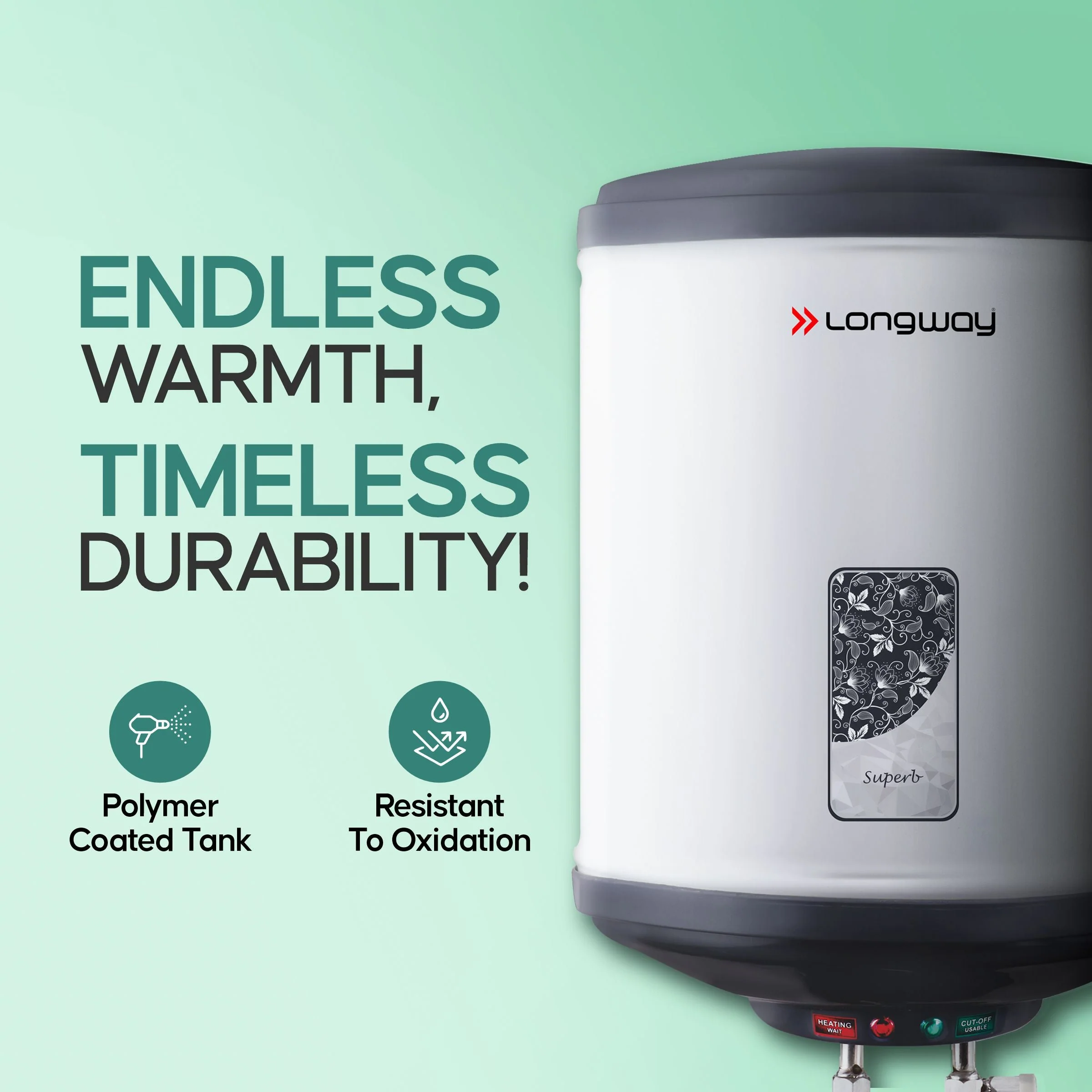 Longway Superb 15 Ltr 5 Star Rated Automatic Storage Water Heater for Home, Water Geyser, Water Heater, Electric Geyser with Multiple Safety System & Anti-Rust Coating | 5-Years Warranty on Tank | (Gray, 15 Ltr) - Image 3