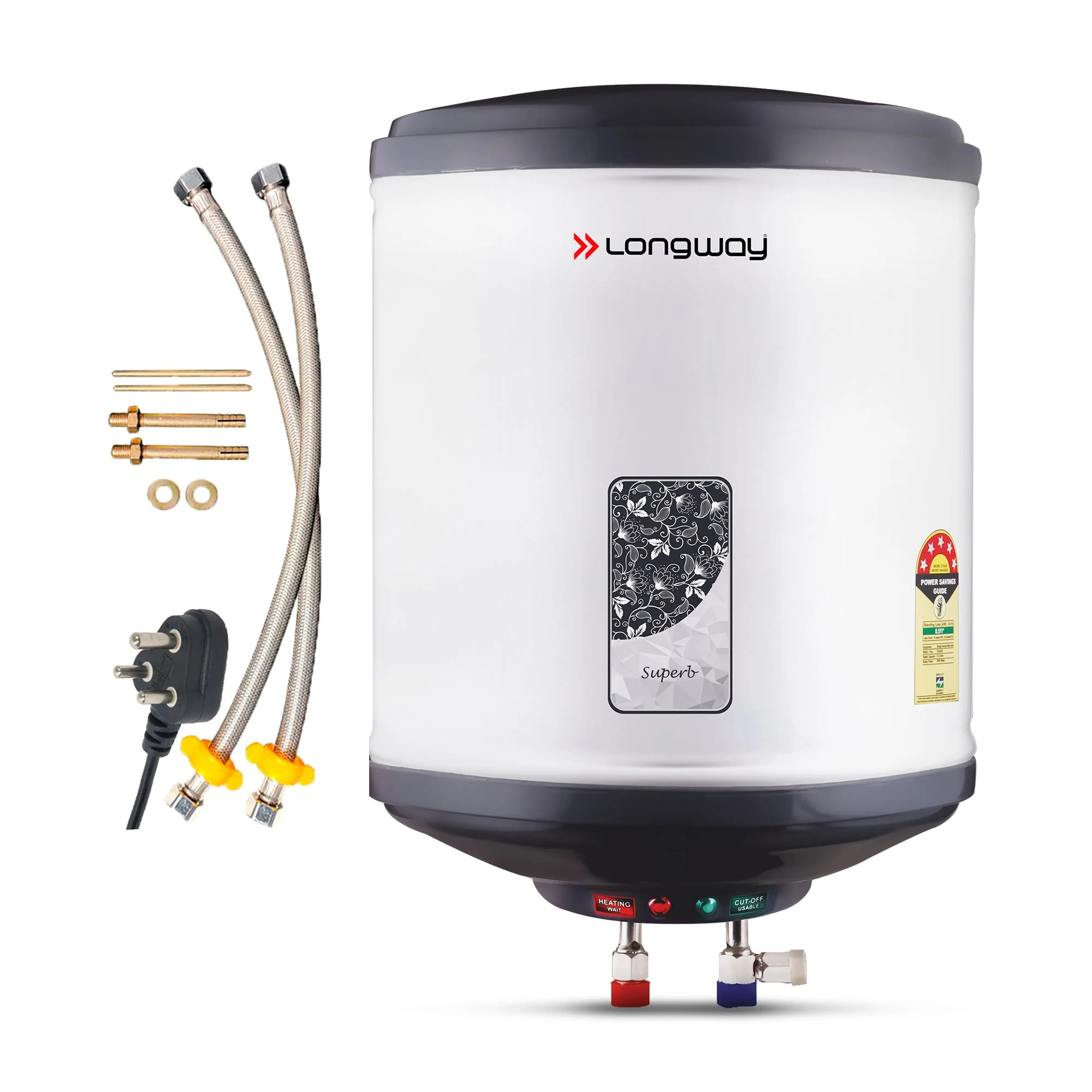 Longway Superb 25 Ltr 5 Star Rated Automatic Storage Water for Home, Water Geyser, Water Heater, Electric Geyser with Multiple Safety System & Anti-Rust Coating | 5-Years Warranty on Tank | (Gray, 25 Ltr)