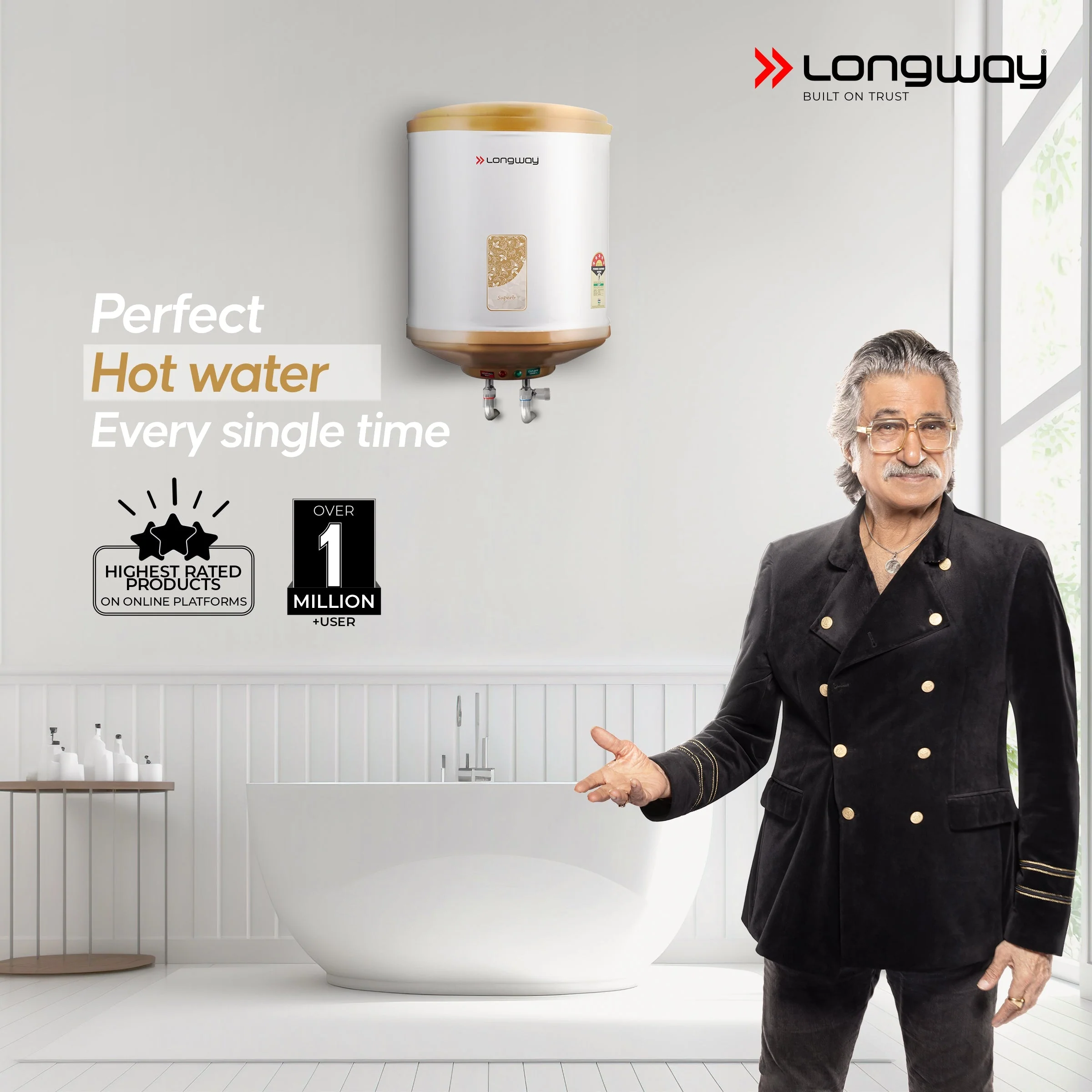 Longway Superb 35 Ltr 5 Star Rated Automatic Storage Water for Home, Water Geyser, Water H eater, Electric Geyser with Multiple Safety System & Anti-Rust Coating | 5-Years Warranty on Tank | (Ivory, 35 Ltr) - Image 2