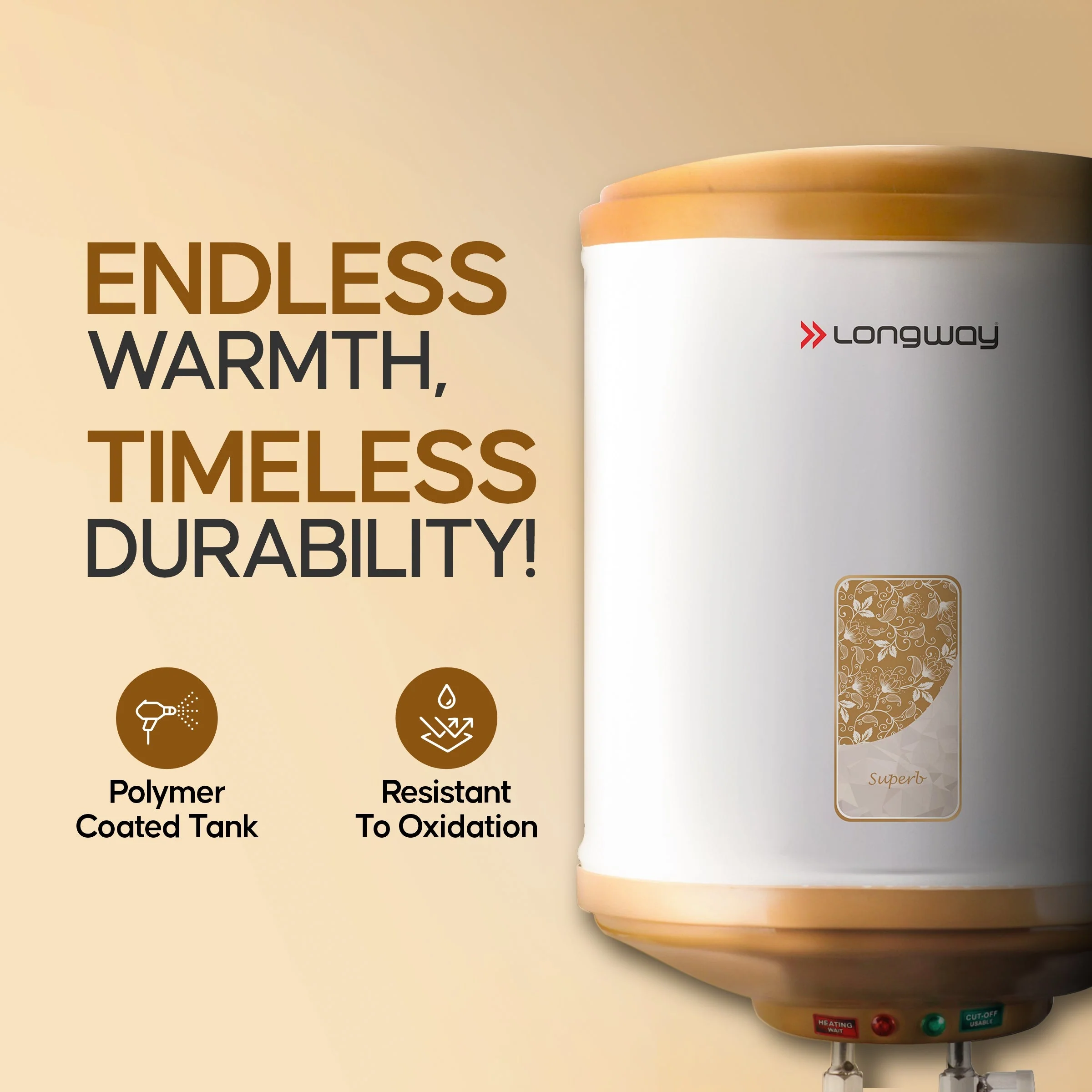 Longway Superb 35 Ltr 5 Star Rated Automatic Storage Water for Home, Water Geyser, Water H eater, Electric Geyser with Multiple Safety System & Anti-Rust Coating | 5-Years Warranty on Tank | (Ivory, 35 Ltr) - Image 3