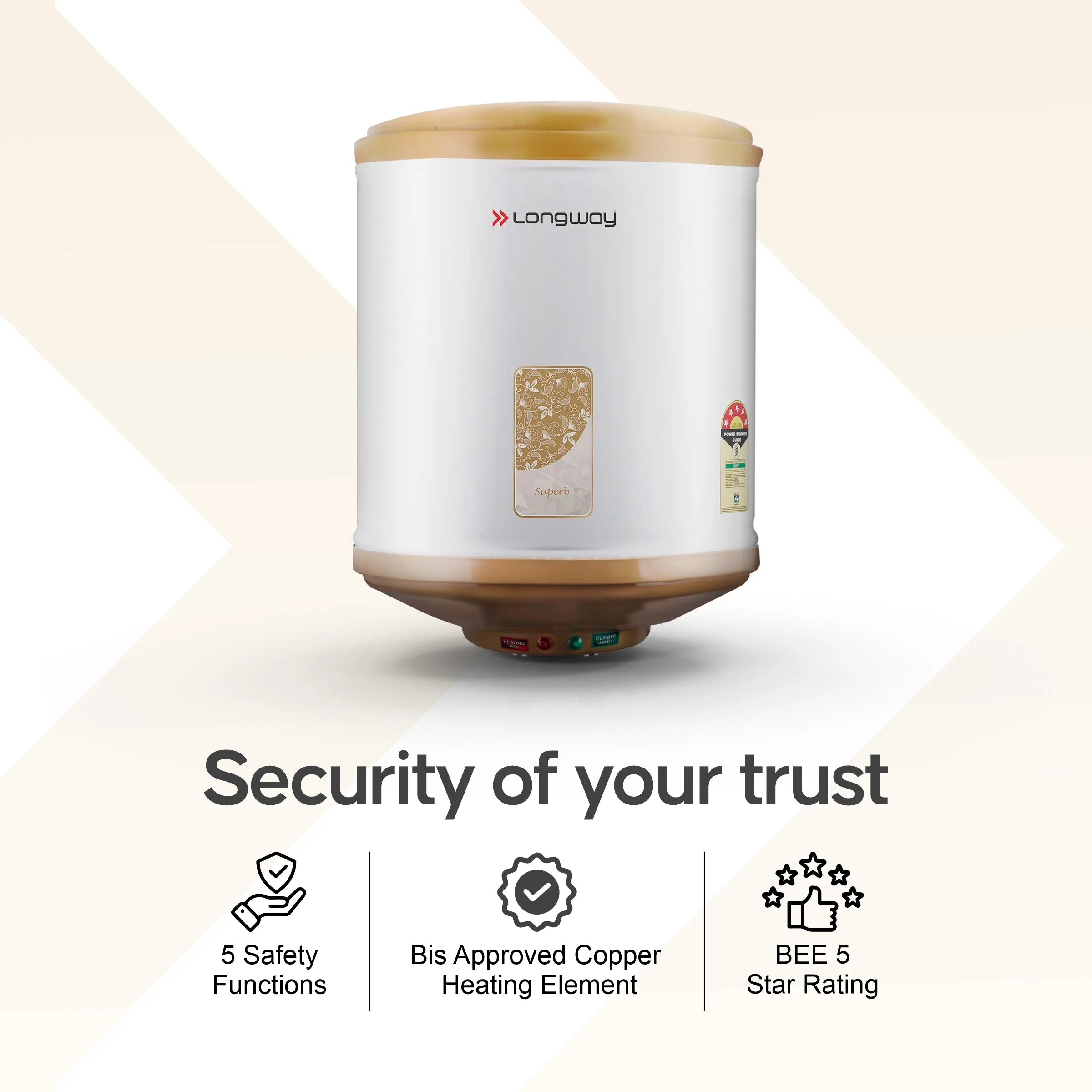 Longway Superb 35 Ltr 5 Star Rated Automatic Storage Water for Home, Water Geyser, Water H eater, Electric Geyser with Multiple Safety System & Anti-Rust Coating | 5-Years Warranty on Tank | (Ivory, 35 Ltr) - Image 7