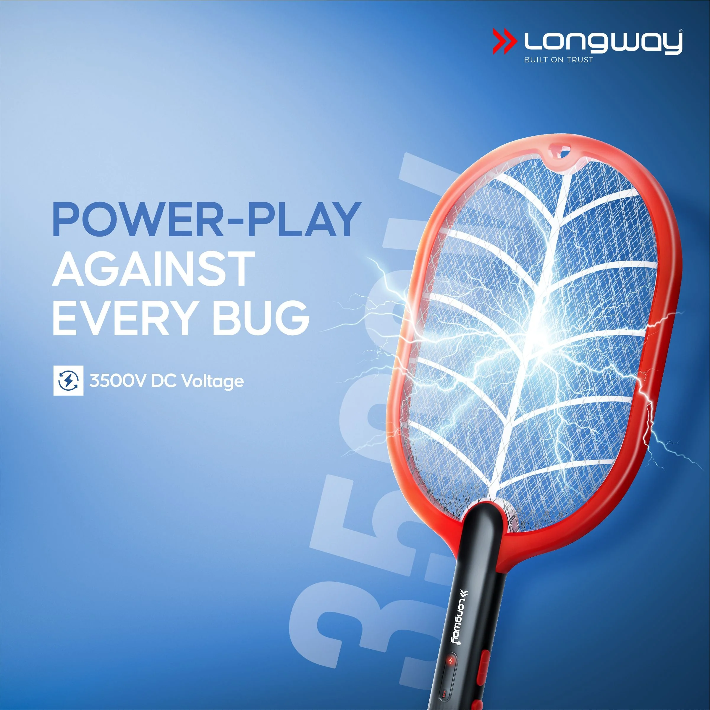 Longway Swatt Rechargeable Mosquito Racket | 3500V DC Voltage on the Net Mesh| Insect Killer Bat | 1200mAH Battery | Large Net Area for Better Coverage | Long Lasting Internal Battery | 1 Year Warranty (Black) - Image 3