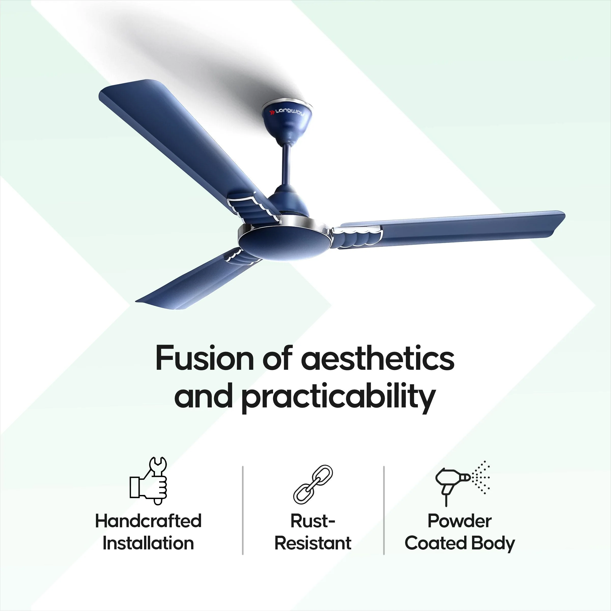 Longway Wave P1 1200 mm/48 inch 400 RPM Ultra High Speed 3 Blade Star Rated Anti-Dust Decorative Ceiling Fan (Silver Blue, Pack of 1) - Image 7