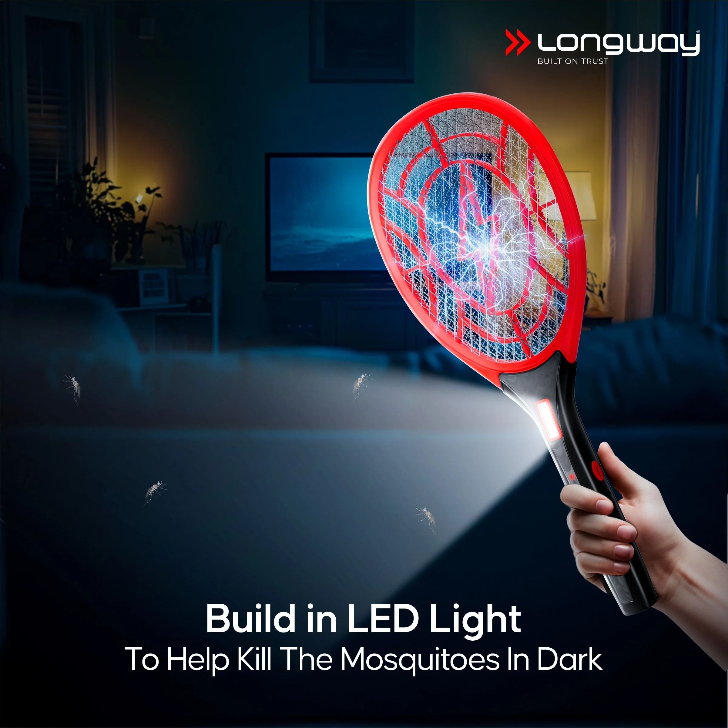 Longway Zappy Rechargeable Mosquito Racket | 3500V DC Voltage on the Net Mesh| Insect Killer Bat | 500mAH Battery | Large Net Area for Better Coverage | Long Lasting Internal Battery | 1 Year Warranty (Black) - Image 5