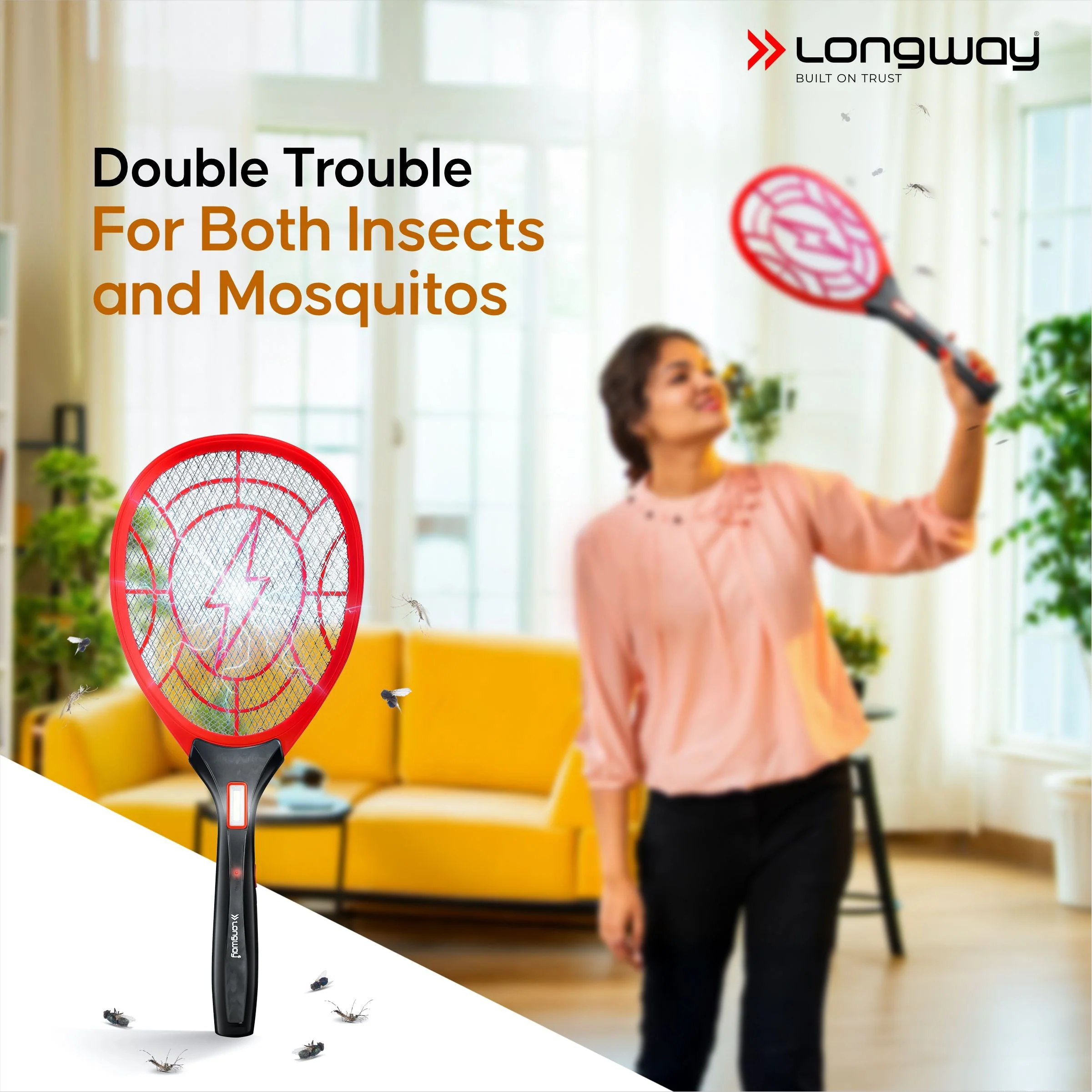 Longway Zappy Rechargeable Mosquito Racket | 3500V DC Voltage on the Net Mesh| Insect Killer Bat | 500mAH Battery | Large Net Area for Better Coverage | Long Lasting Internal Battery | 1 Year Warranty (Black) - Image 8