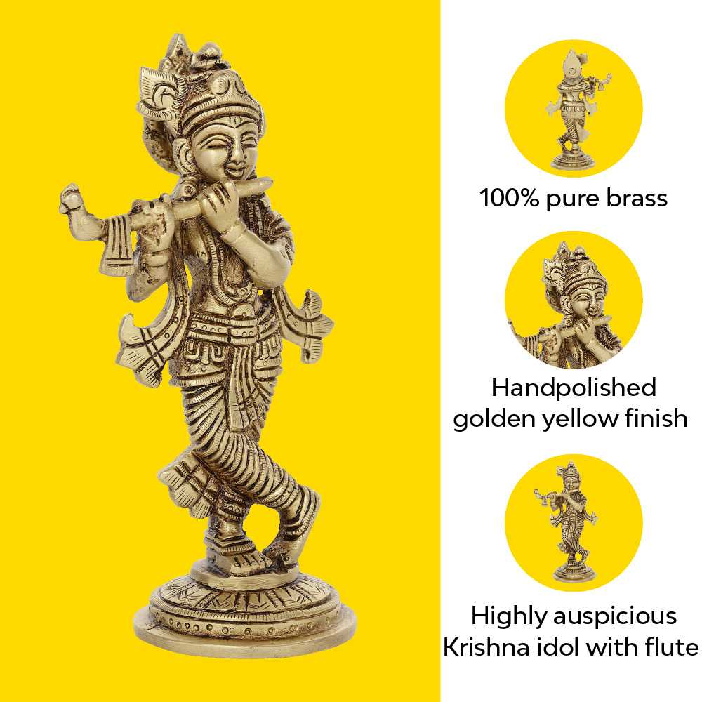 Lord Krishna Idol | 100% Pure Brass | Antique Finish - Image 10