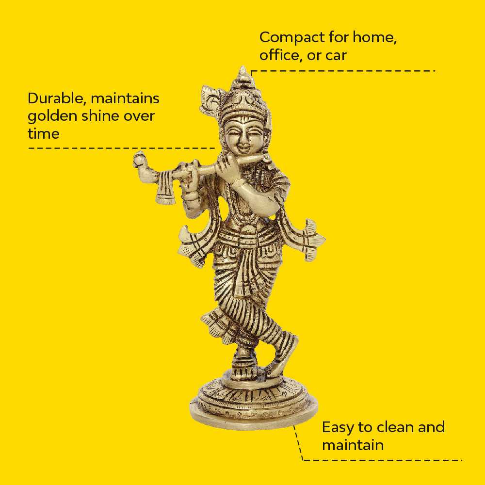 Lord Krishna Idol | 100% Pure Brass | Antique Finish - Image 11