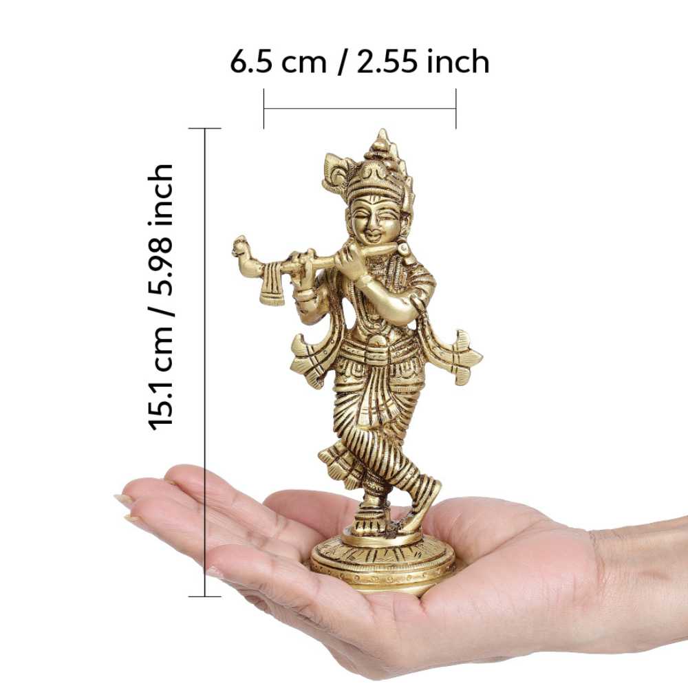 Lord Krishna Idol | 100% Pure Brass | Antique Finish - Image 12