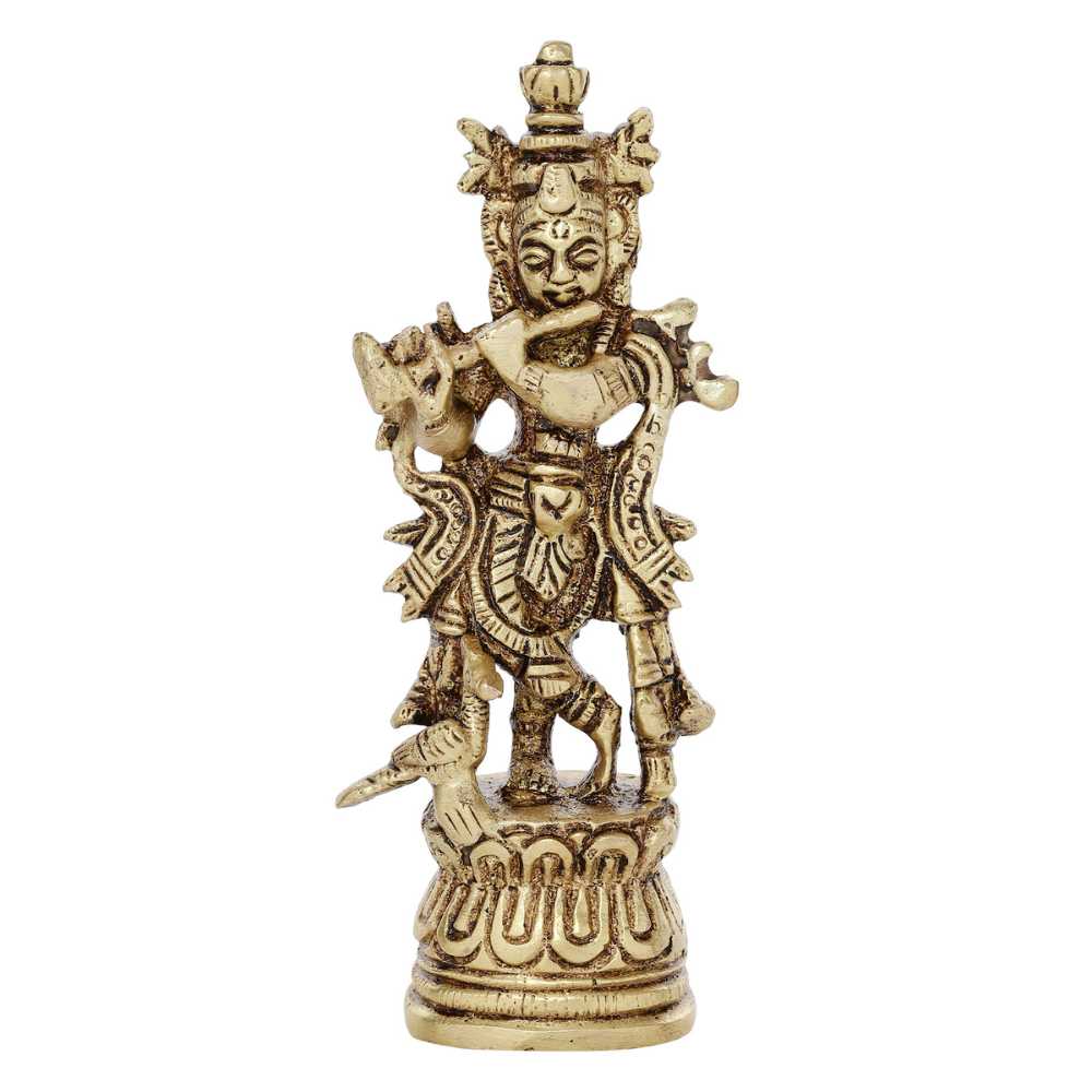 Lord Krishna Idol | 100% Pure Brass | Antique Finish - Image 3