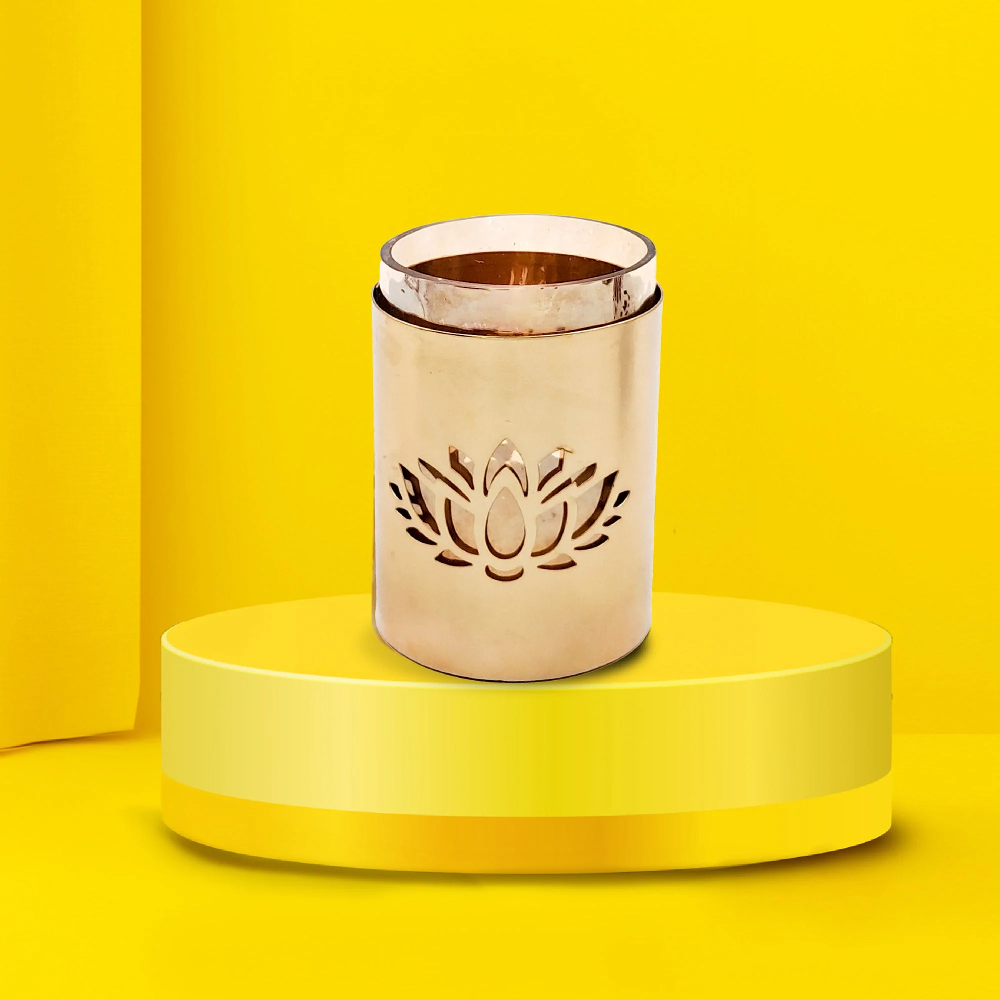 Lotus Cut Metal Glass Votive - Image 2
