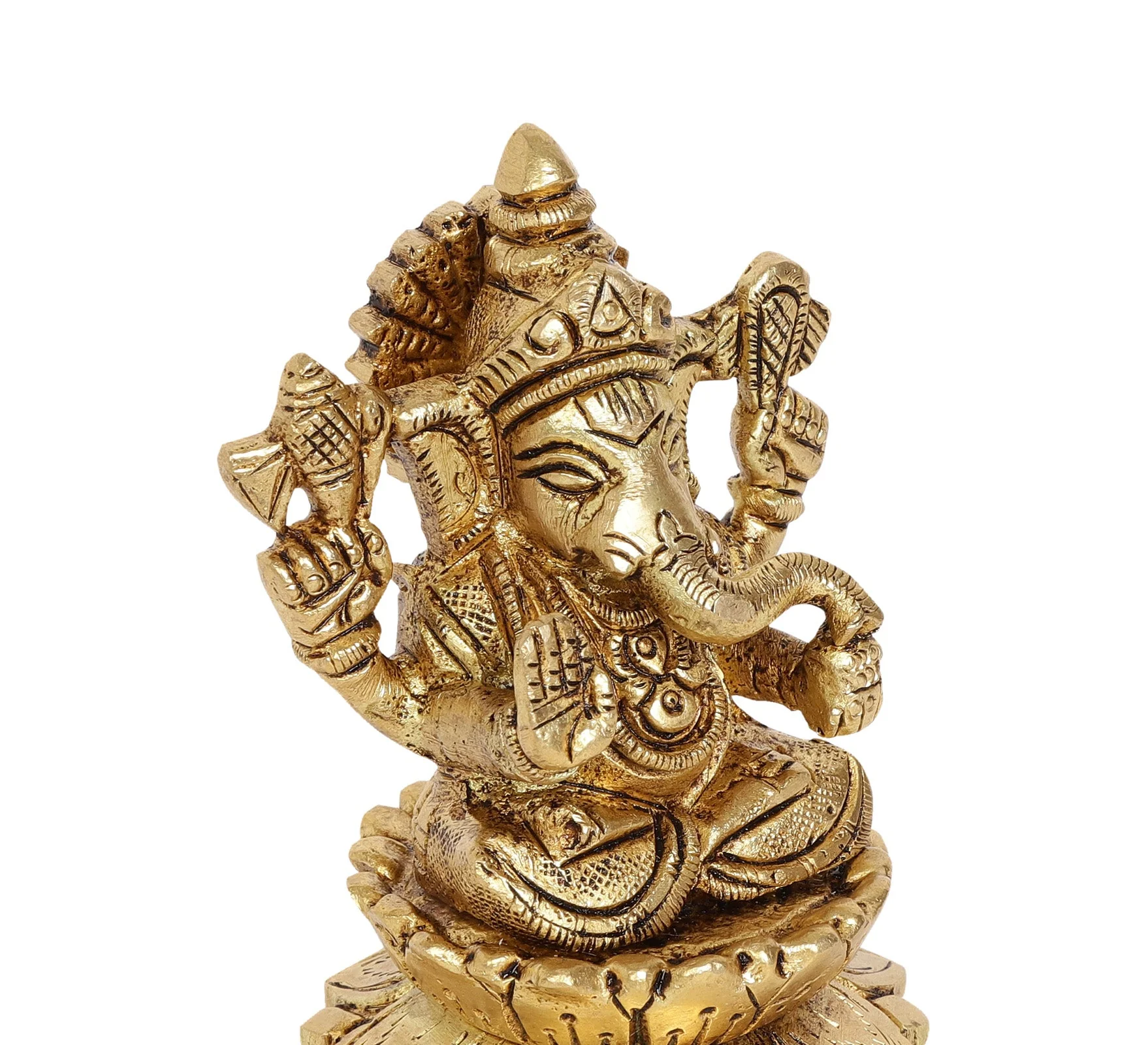 Lotus Ganesha Brass Idol | 100% Pure Brass | Antique Finish - Image 11