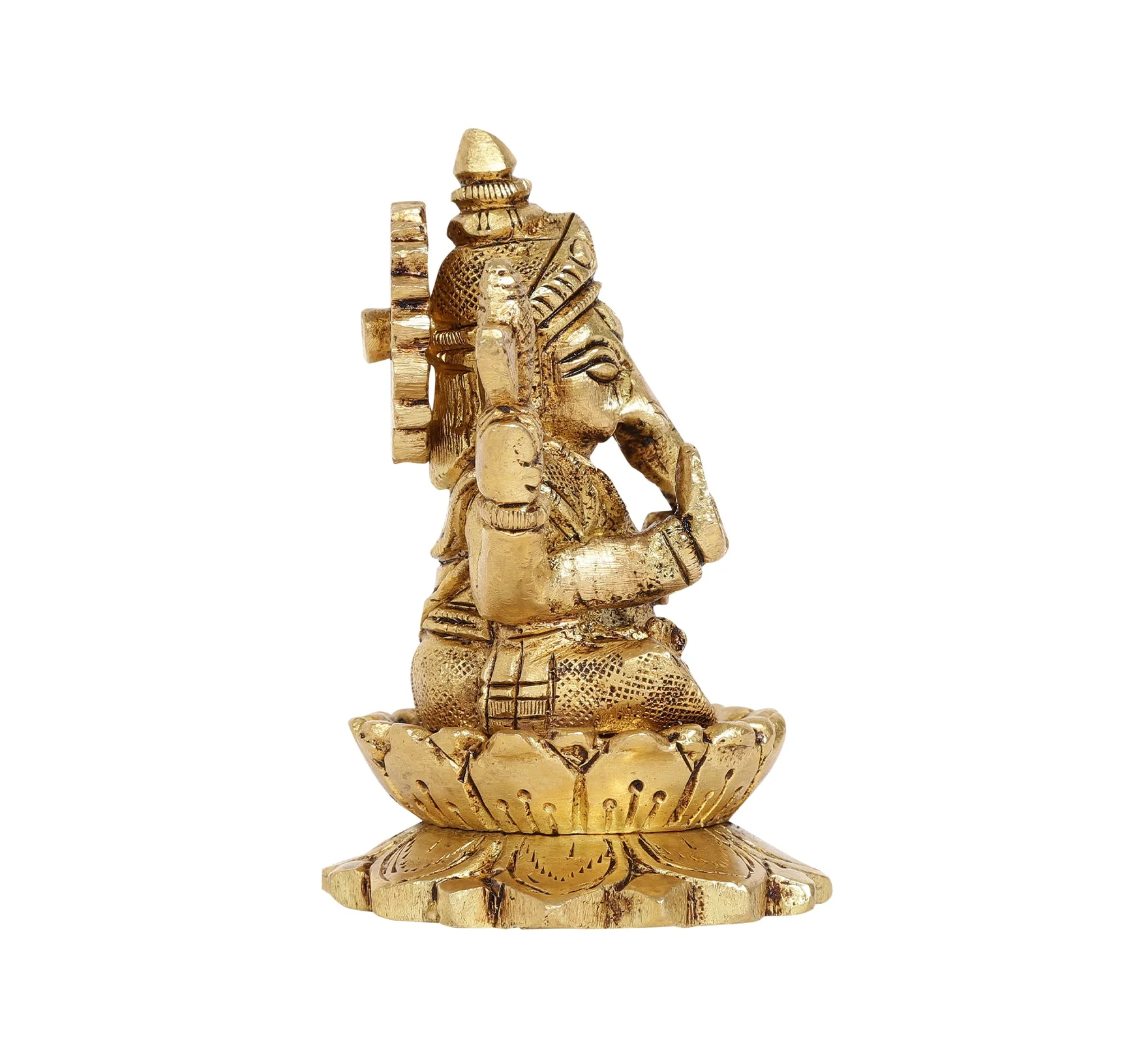 Lotus Ganesha Brass Idol | 100% Pure Brass | Antique Finish - Image 12