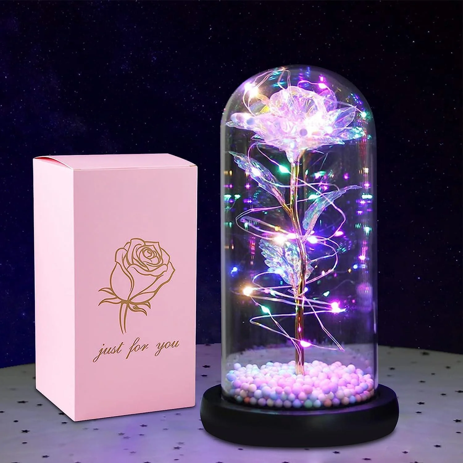 LoveBloom: Forever Glass Rose with Built-in Fairy Lights - Crystal Diamond Cut Rose for Romantic Gifting for Girlfriend & Home Décor - Image 3