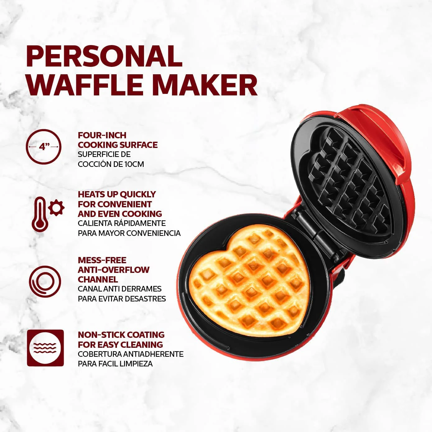 LoveWaffle: Mini Heart-Shaped Waffle Maker with Non-Stick Plates & 350W Stainless Steel Electric Design for Perfect Belgian Waffles - Image 3