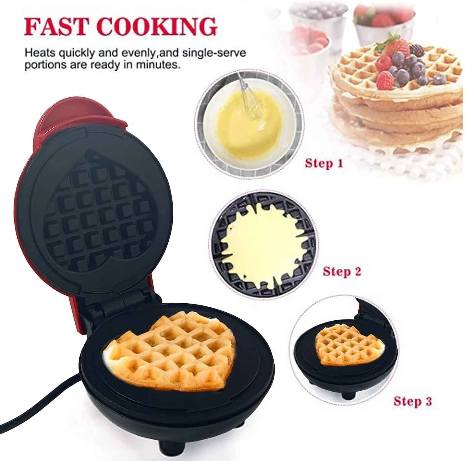 LoveWaffle: Mini Heart-Shaped Waffle Maker with Non-Stick Plates & 350W Stainless Steel Electric Design for Perfect Belgian Waffles - Image 4