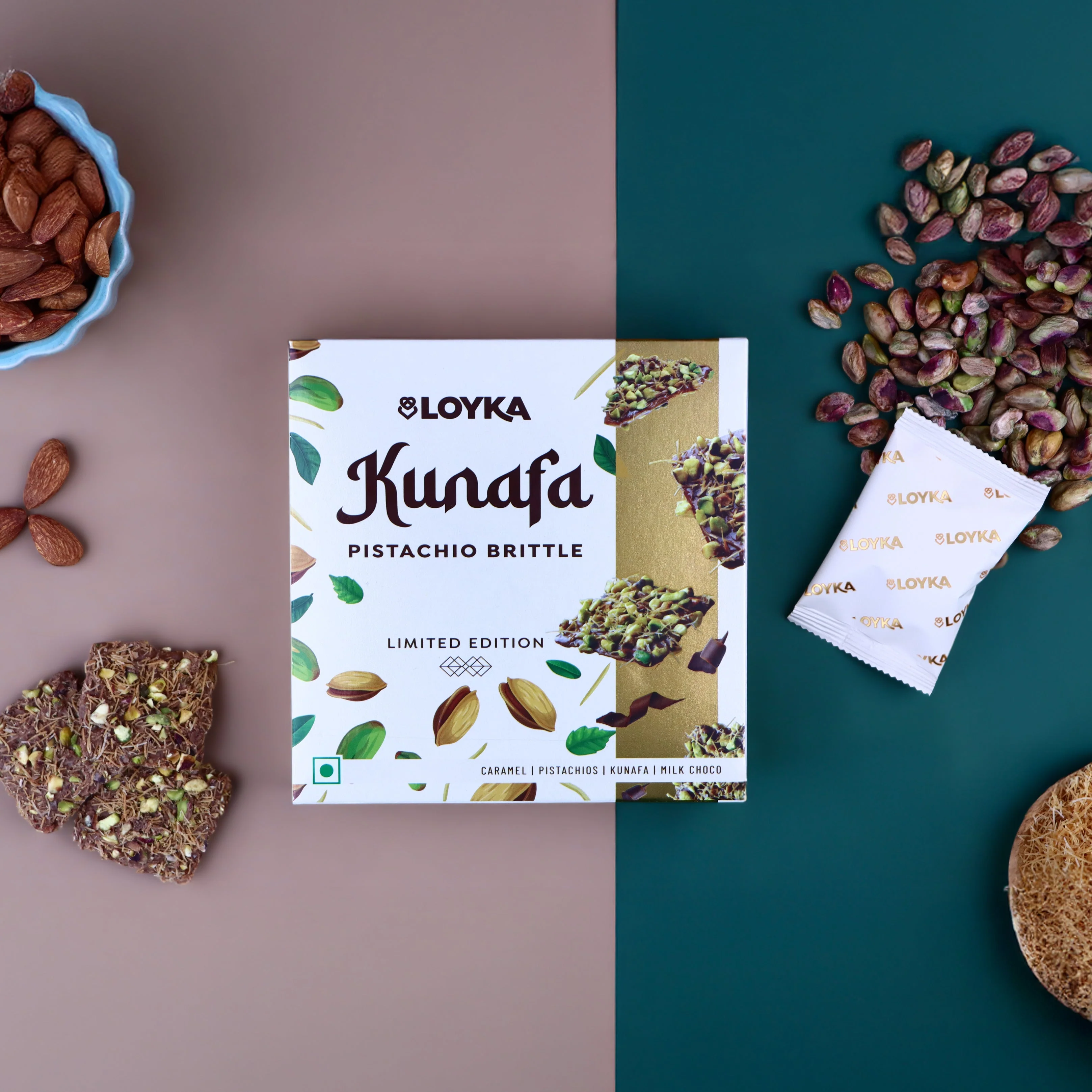 Loyka Kunafa Pistachio Brittle (7 pcs) & Almond Brittle Gold (1 pc) - Image 5