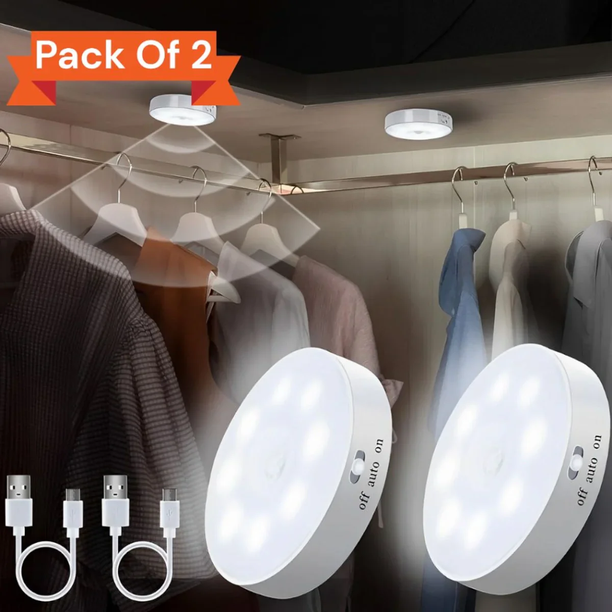 Lumiq: Motion Sensor LED Night Light, USB Rechargeable, Auto-On Cabinet Light with Warm Glow for Wardrobe, Stairs, Hallway, Kitchen & Closet Use - Image 2