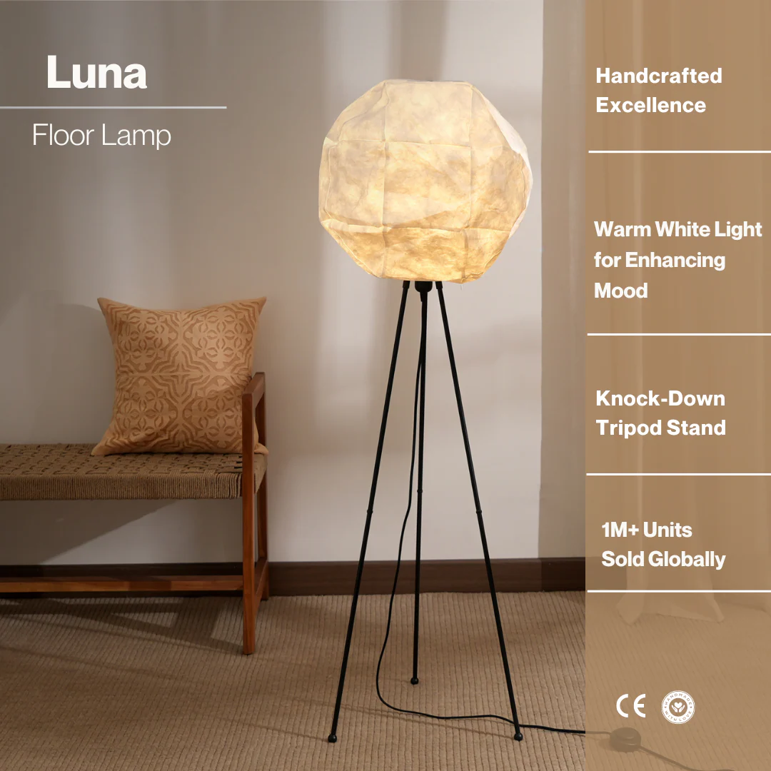 Luna Floor Lamp - Tripod Floor Lamp, Innovative Handcrafted Design, Recycled Polyethylene And Metal Made Standing Light - Image 8