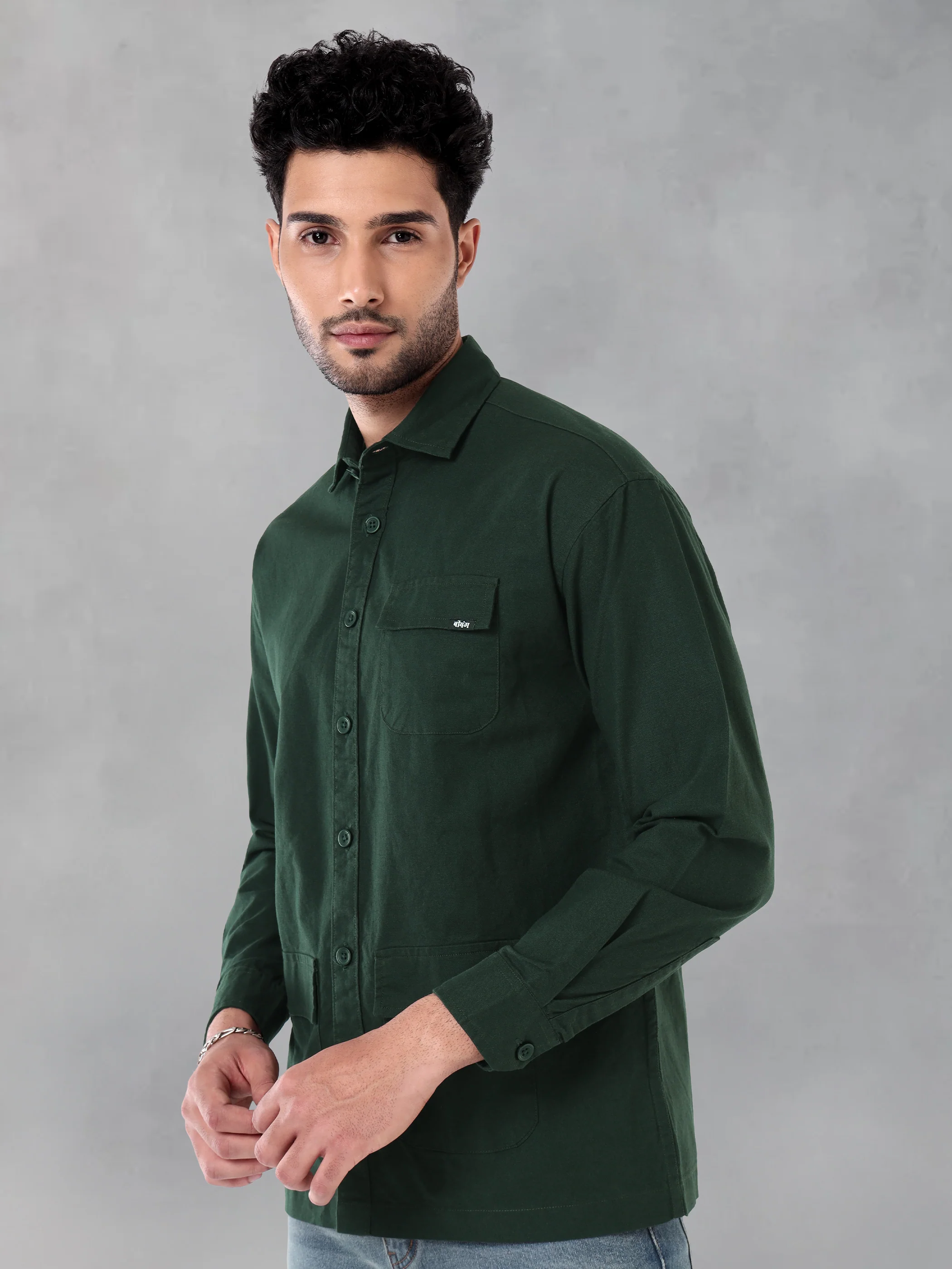 Lush Green Oversized Shacket for Men