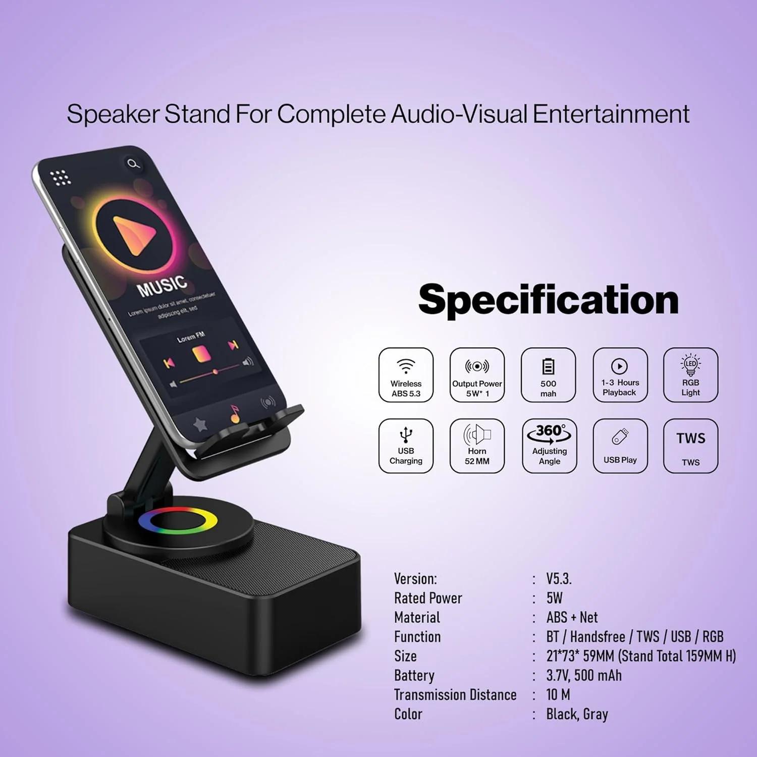 Luvo: 3-in-1 Foldable Phone Stand with Bluetooth Speaker & 360° Rotation, Portable Desk Holder with Wireless Audio, Hands-Free Viewing & Compact Travel-Friendly Designea - Image 8