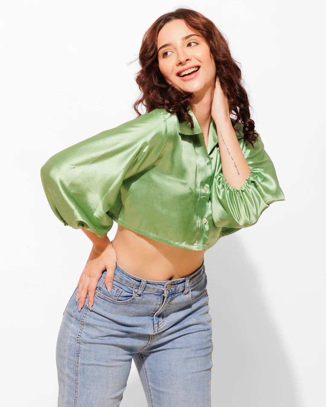 Luxe Satin Cropped Shirt – Sleek & Stylish Fit - Image 2