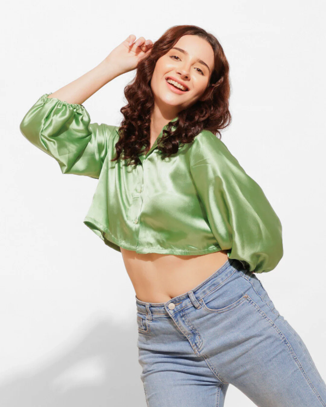 Luxe Satin Cropped Shirt – Sleek & Stylish Fit - Image 4