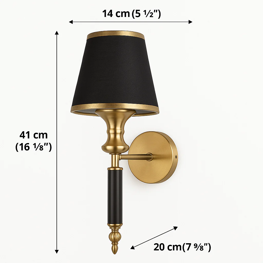 Luxury Brass & Black Wall Sconce Light with Fabric Shade – Elegant Decorative Wall Lamp for Living Room, Bedroom & Hallway - Image 4