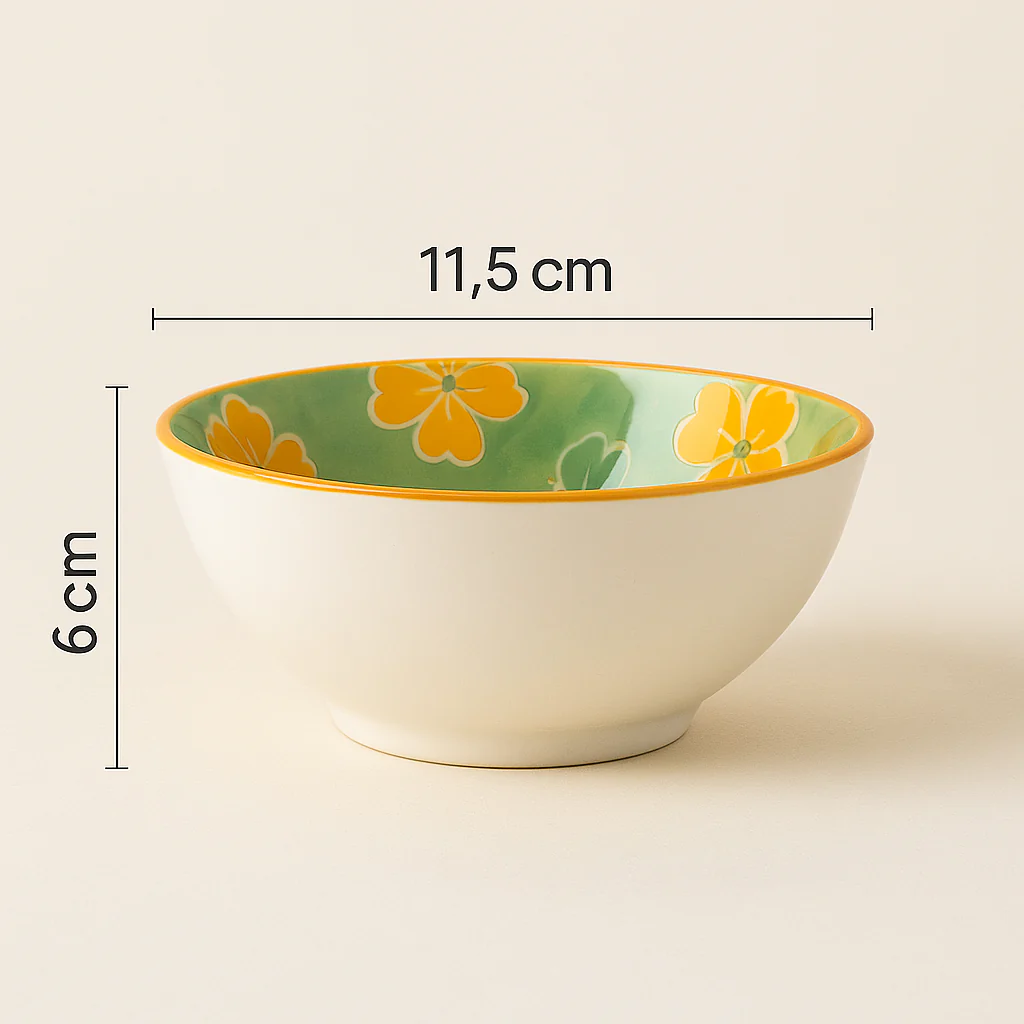 Luxury Ceramic Floral Bowl Set of 4 – Glossy White Exterior with Vibrant Hand-Painted Interior - Image 5