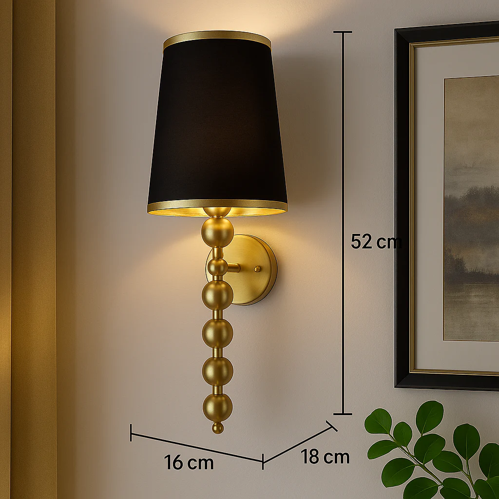Luxury Gold Metal Wall Light with Black Fabric Shade | Elegant Sconce for Living Room, Bedroom & Dining Area - Image 3