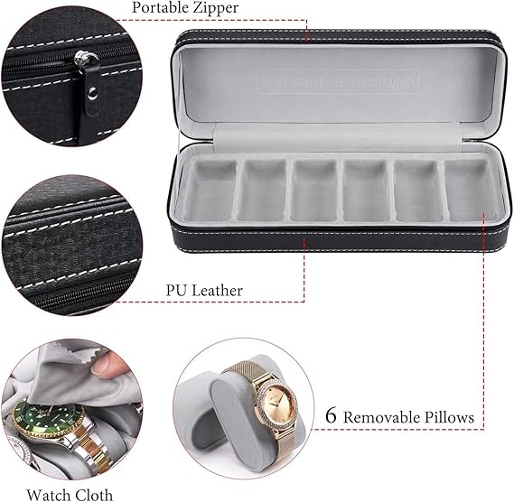 Luxury Leather Watch Box Premium 6 Slot Watch Organizer Box For Watch Collectors, Gifts 1 pc - Image 4