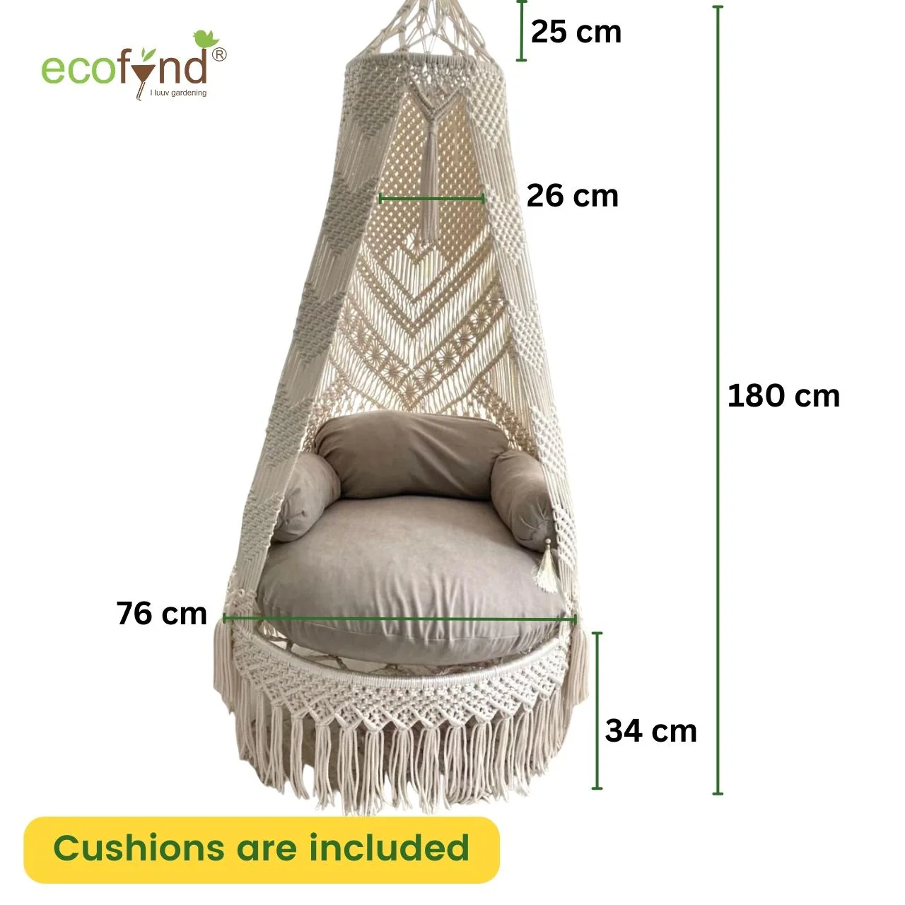 Luxury Macrame Swing Hammock with Cushions – Balcony Ready - Image 2