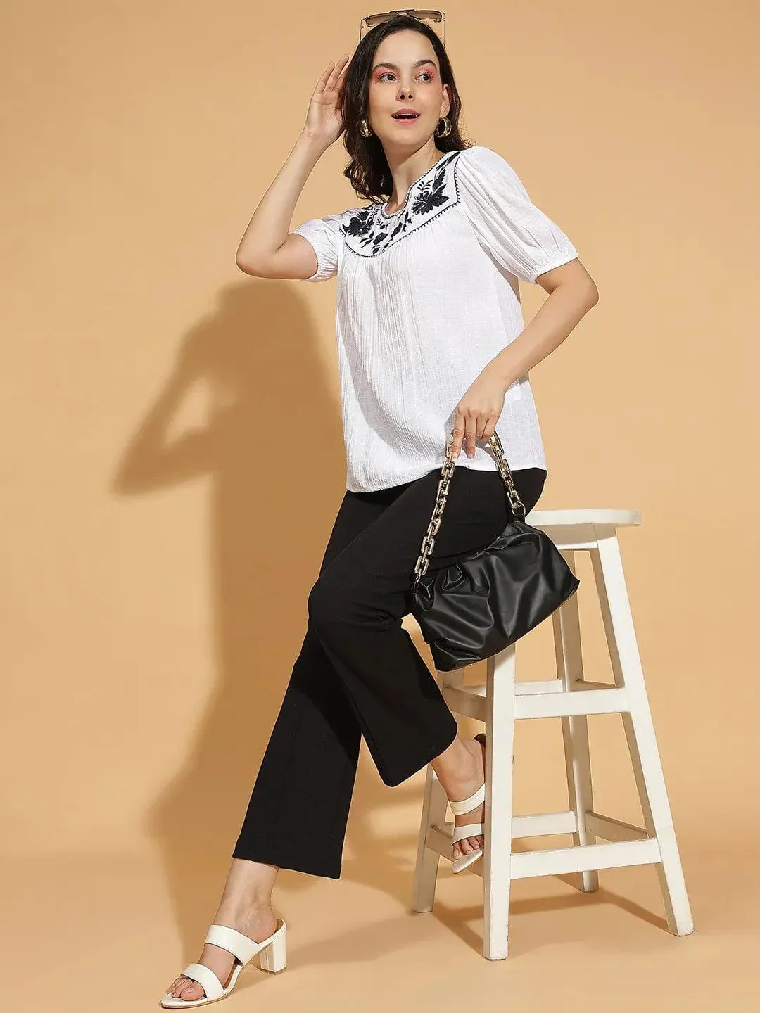 Luxury White Embroidered Short Sleeve Women’s Cotton Top - Image 7