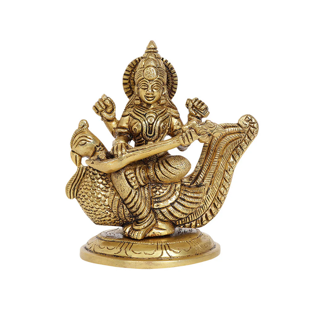 Ma Saraswati Brass Idol | 100% Pure Brass | Antique Finish - Image 3