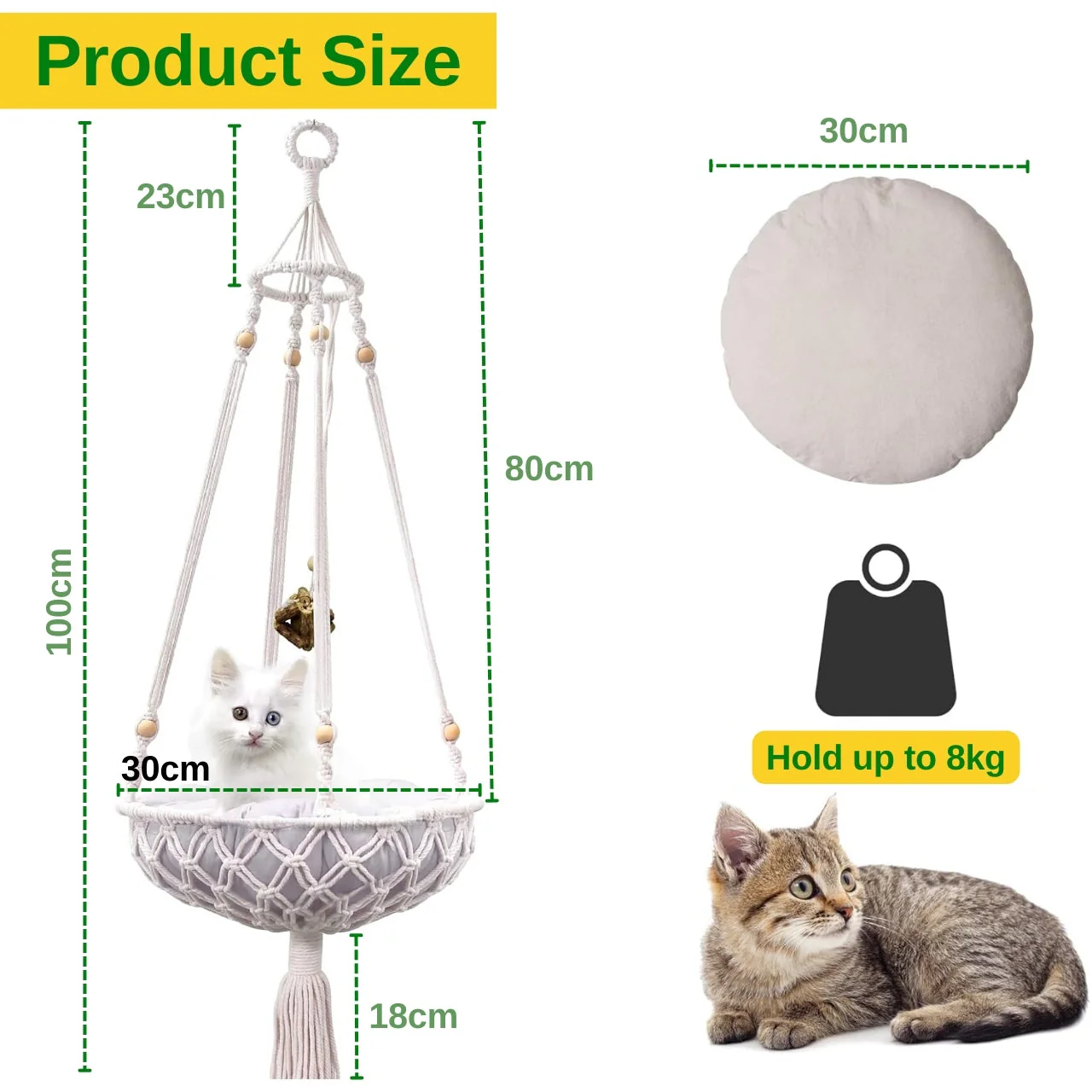 Macrame Hanging Cat Hammock with Cat Bed - Image 3